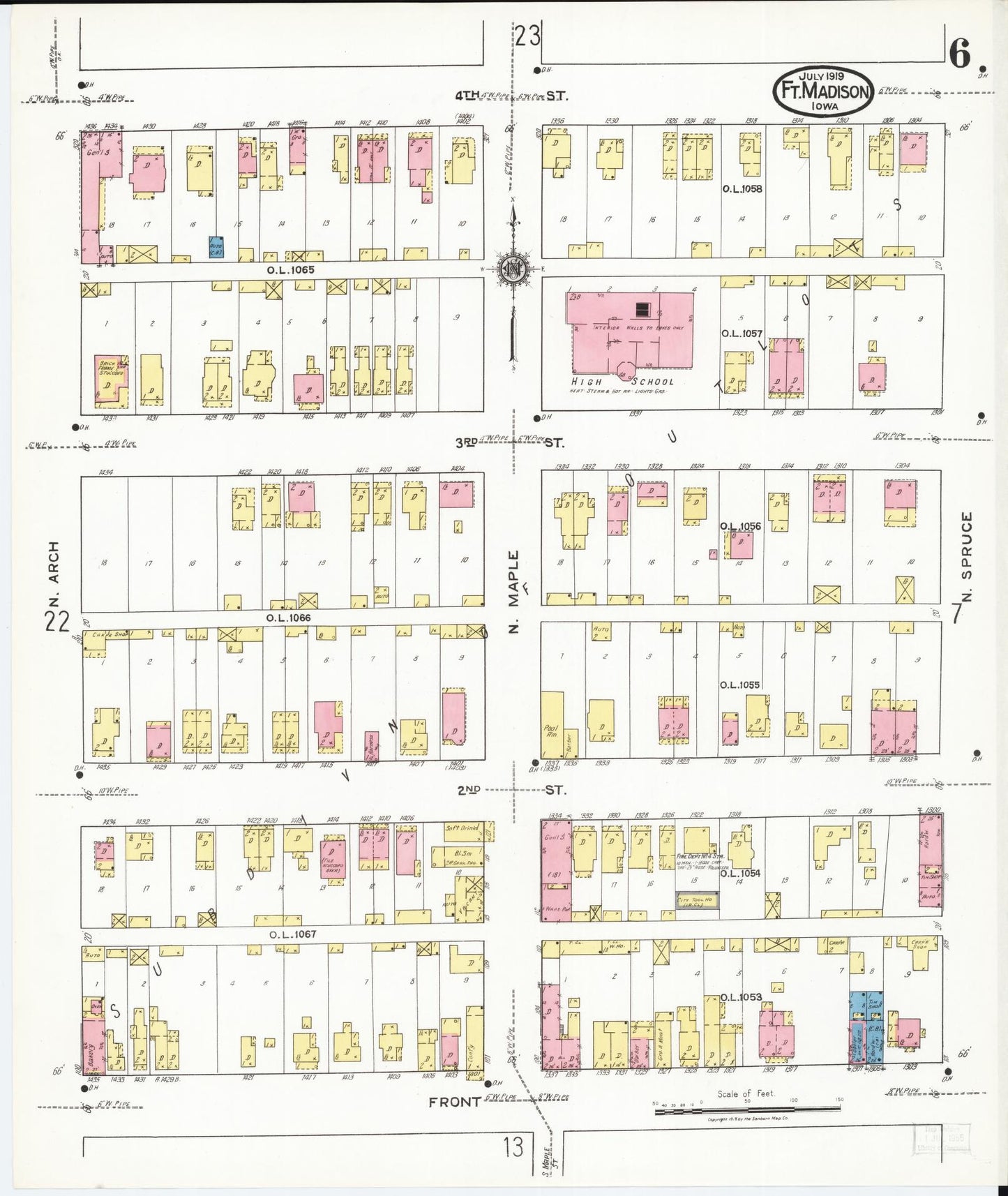 Sanborn Fire Insurance Map from Fort Madison, Lee County, Iowa (1919), Sheet #0006 - Historic Sanborn Fire Insurance Map Print, vintage old map wall art