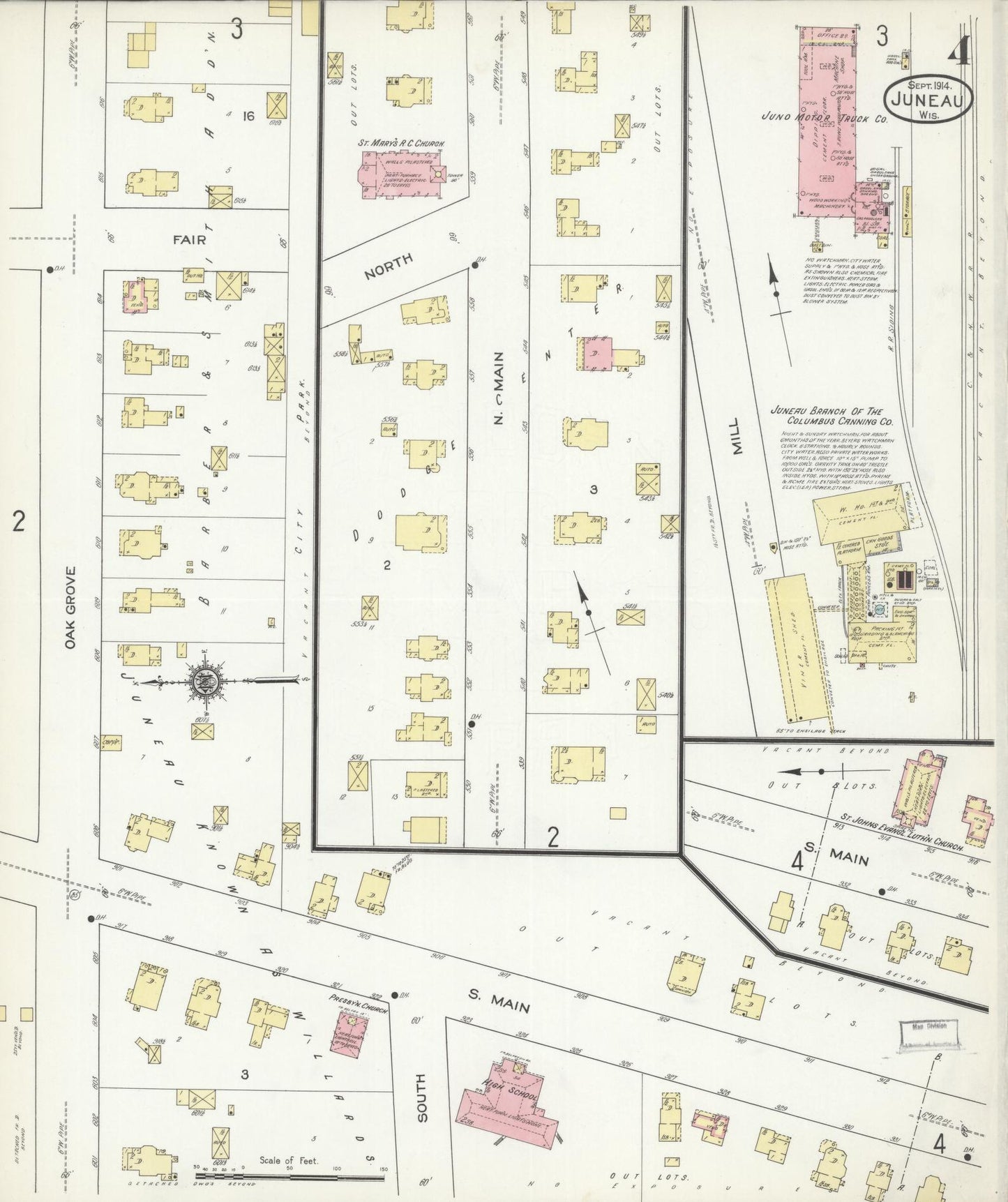 Sanborn Fire Insurance Map from Juneau, Dodge County, Wisconsin (1914), Sheet #0004 - Complete Map Set gallery image, historic Sanborn map, vintage wall art, Wisconsin Wisconsin