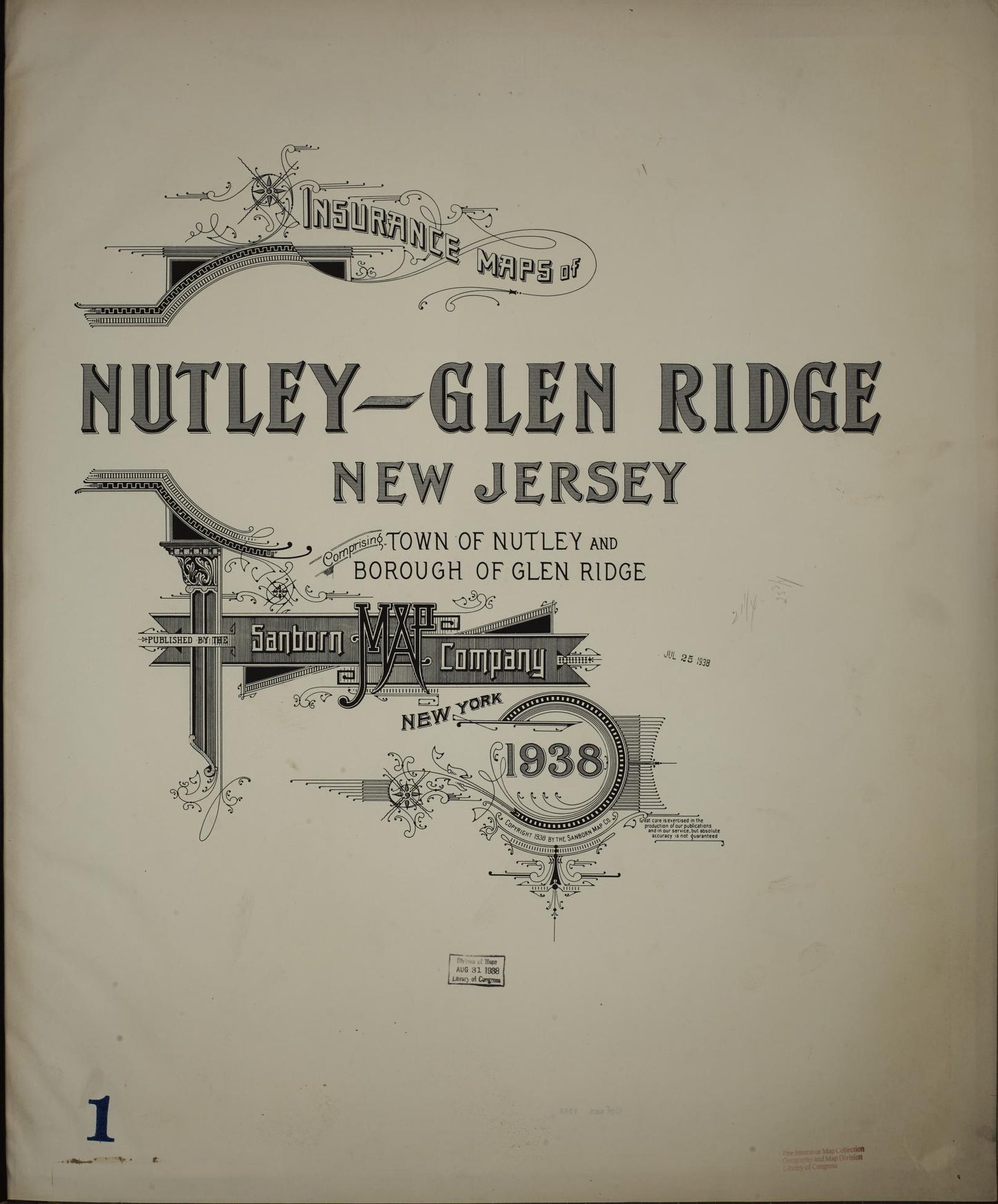 Sanborn Fire Insurance Map from Nutley-Glen Ridge, Essex County, New Jersey. (1938) – Historic Sanborn Fire Insurance Map Print