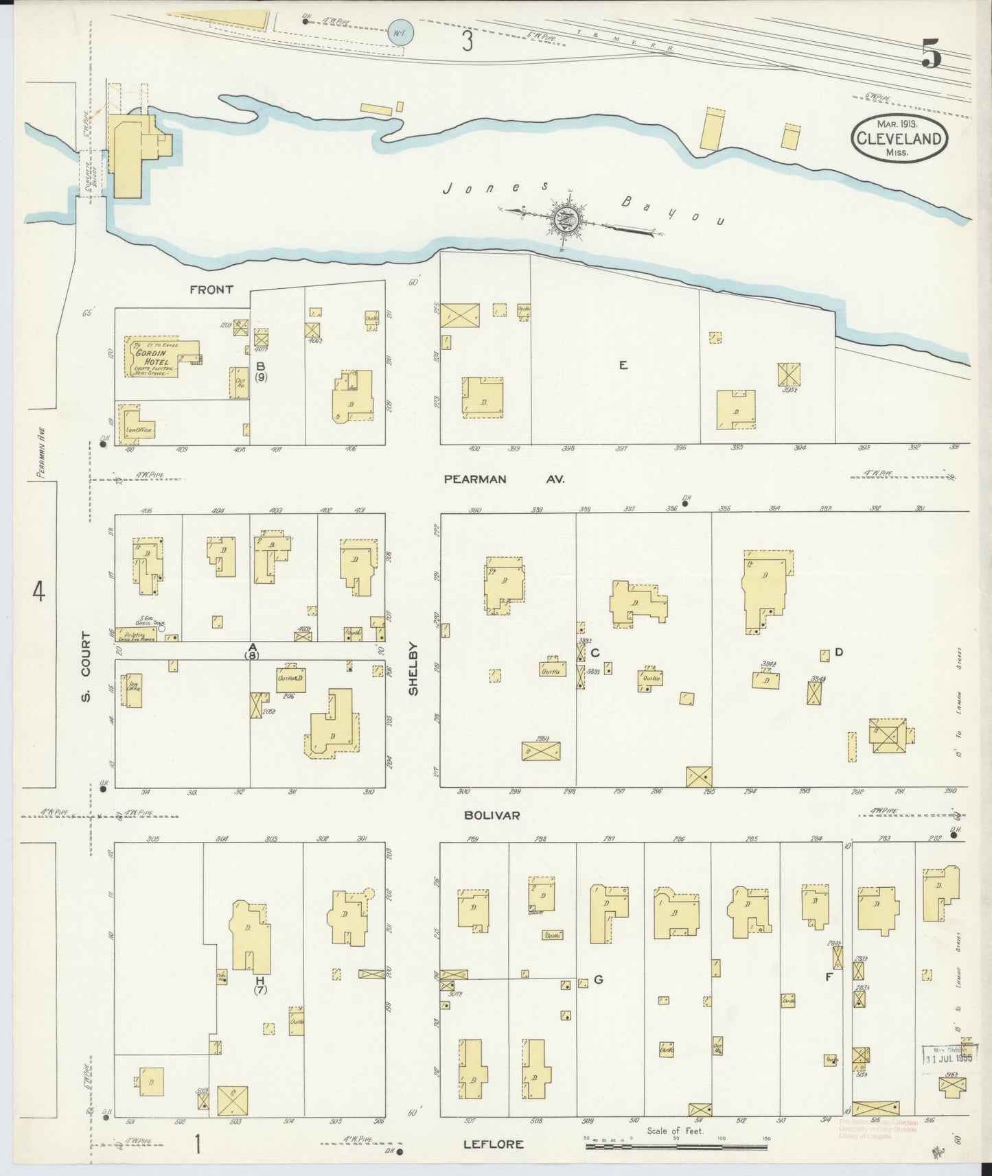 Sanborn Fire Insurance Map from Cleveland, Bolivar County, Mississippi (1913), Sheet #0005 - Complete Map Set gallery image, historic Sanborn map, vintage wall art, Mississippi Mississippi