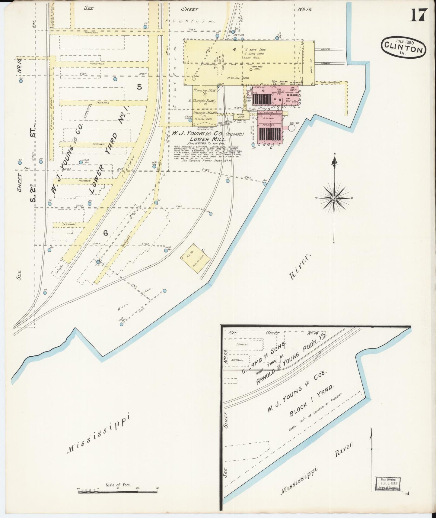Sanborn Fire Insurance Map from Clinton, Clinton County, Iowa (1890), Sheet #0017 - Historic Sanborn Fire Insurance Map Print, vintage old map wall art