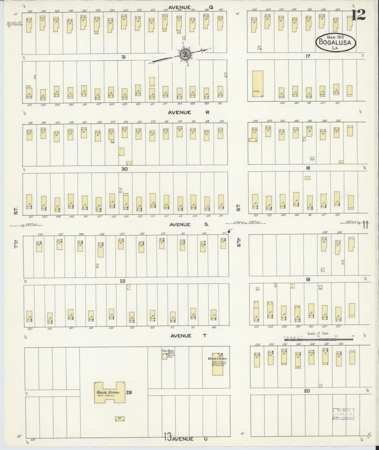 Sanborn Fire Insurance Map from Bogalusa, Washington Parish, Louisiana (1910), Sheet #0012 - Historic Sanborn Fire Insurance Map Print, vintage old map wall art, antique decor, genealogy gift, Louisiana Louisiana map