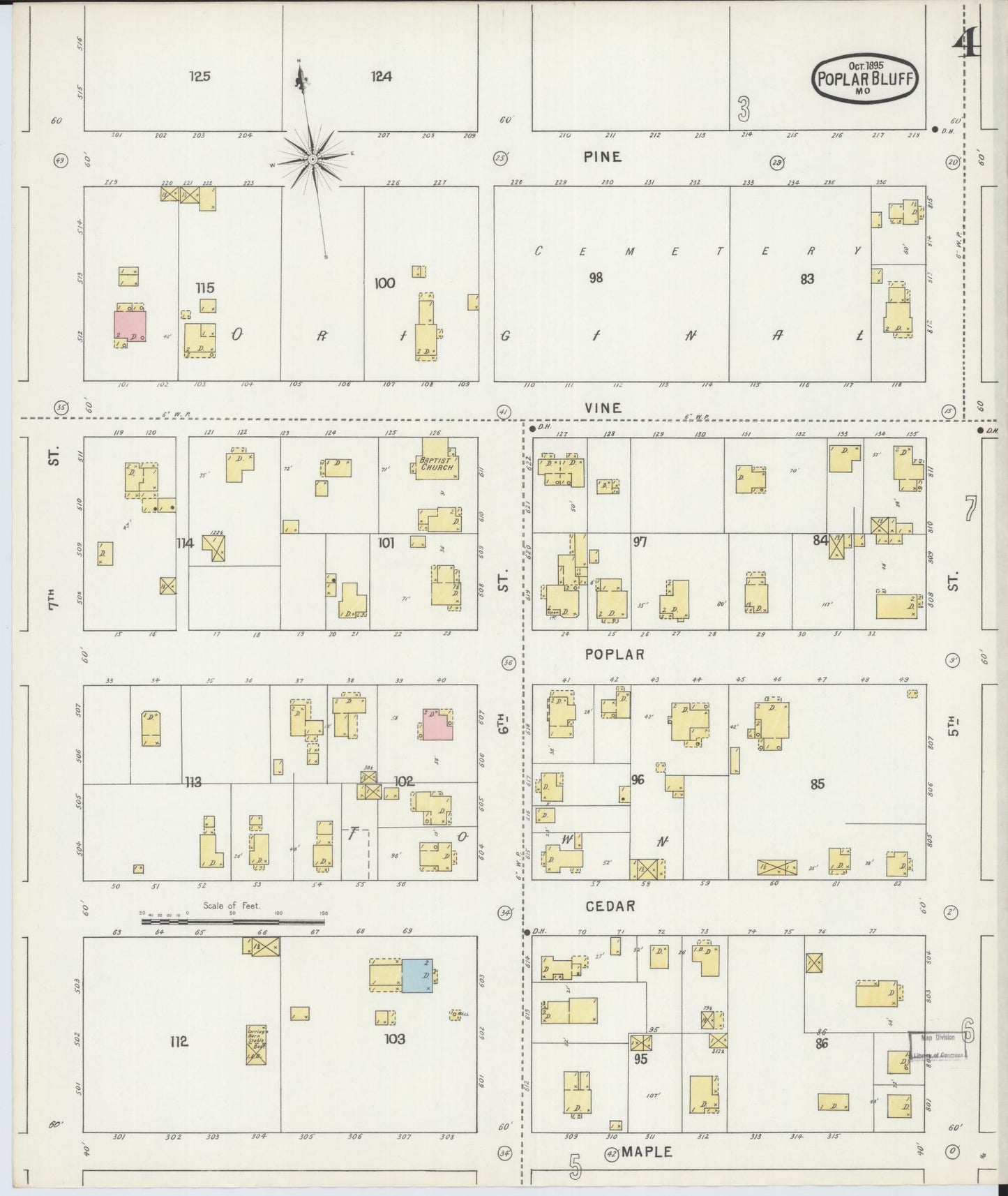 Sanborn Fire Insurance Map from Poplar Bluff, Butler County, Missouri (1895), Sheet #0004 - Historic Sanborn Fire Insurance Map Print, vintage old map wall art, antique decor, genealogy gift, Missouri Missouri map