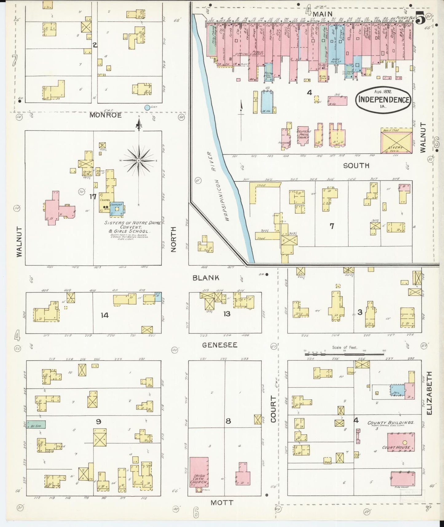Sanborn Fire Insurance Map from Independence, Buchanan County, Iowa (1892), Sheet #0005 - Historic Sanborn Fire Insurance Map Print, vintage old map wall art