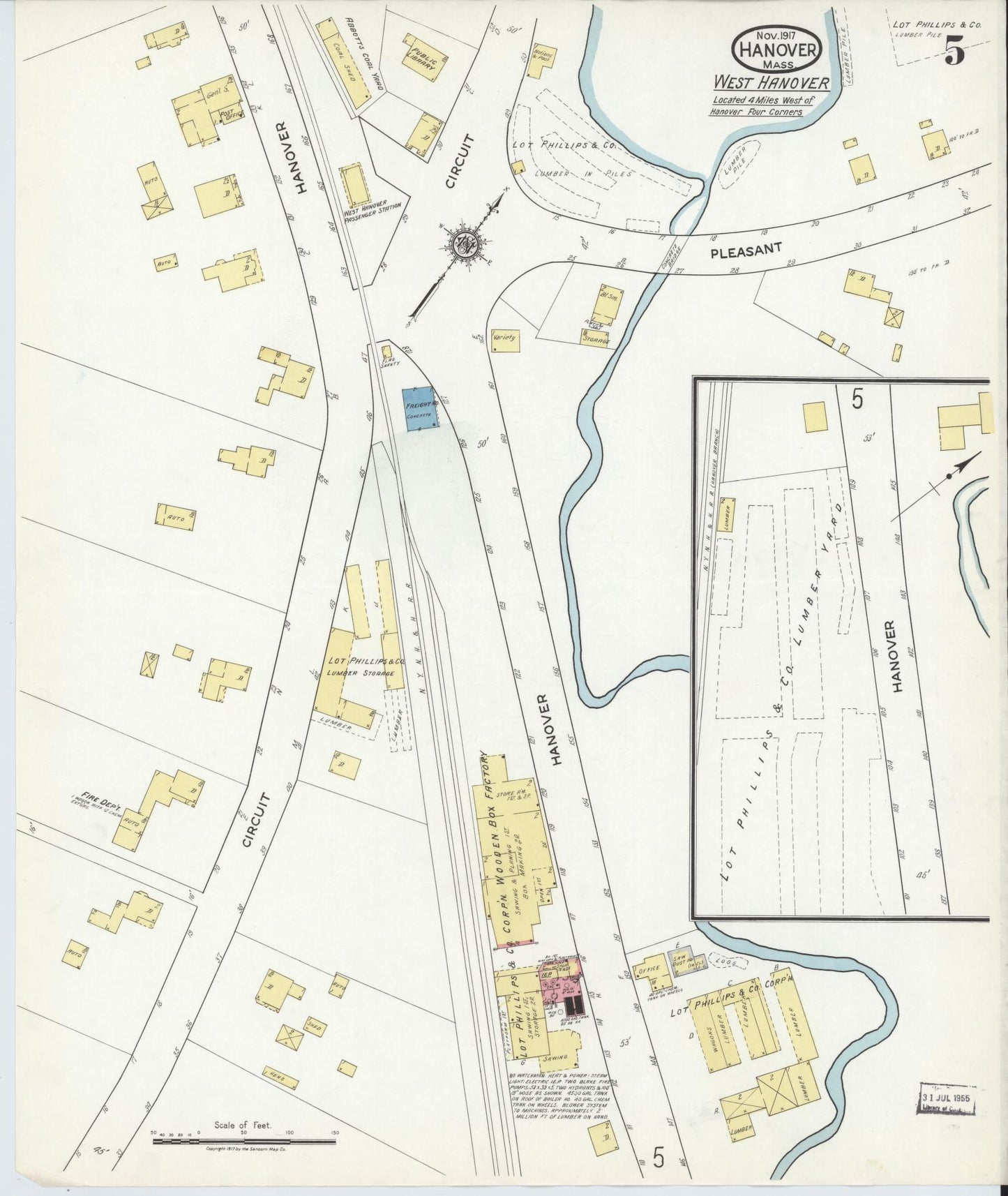 Sanborn Fire Insurance Map from Hanover, Plymouth County, Massachusetts (1917), Sheet #0005 - Historic Sanborn Fire Insurance Map Print, vintage old map wall art, antique decor, genealogy gift, Massachusetts Massachusetts map
