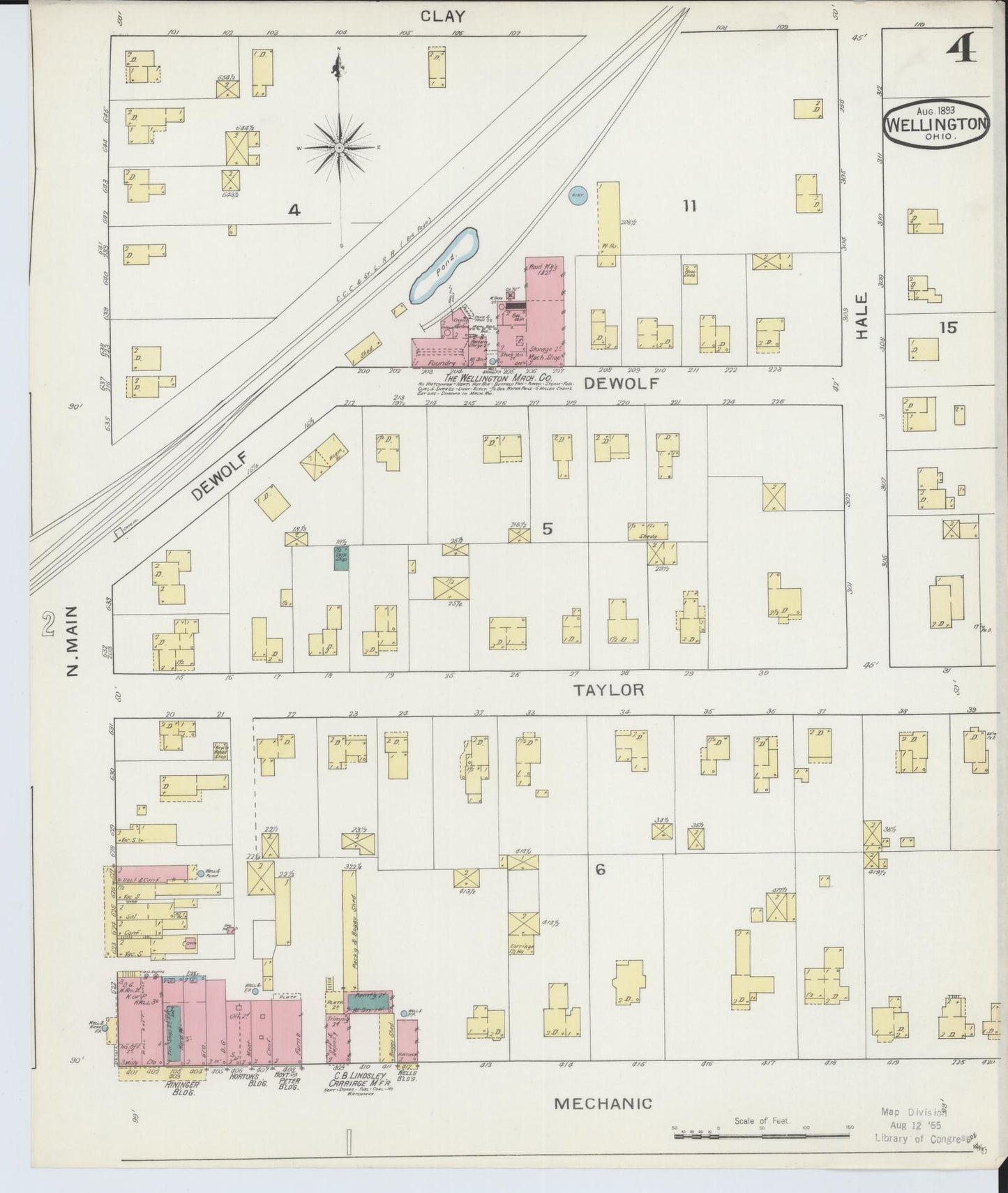 Sanborn Fire Insurance Map from Wellington, Lorain County, Ohio (1893), Sheet #0004 - Historic Sanborn Fire Insurance Map Print, vintage old map wall art, antique decor, genealogy gift, Ohio Ohio map
