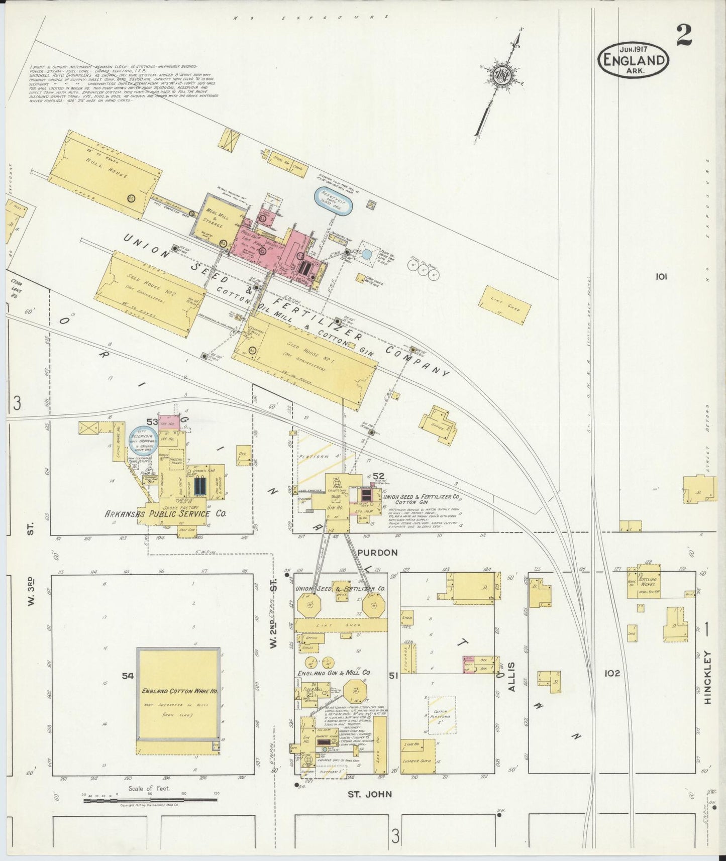 Sanborn Fire Insurance Map from England, Lonoke County, Arkansas (1917), Sheet #0002 - Historic Sanborn Fire Insurance Map Print, vintage old map wall art, antique decor, genealogy gift, Arkansas Arkansas map