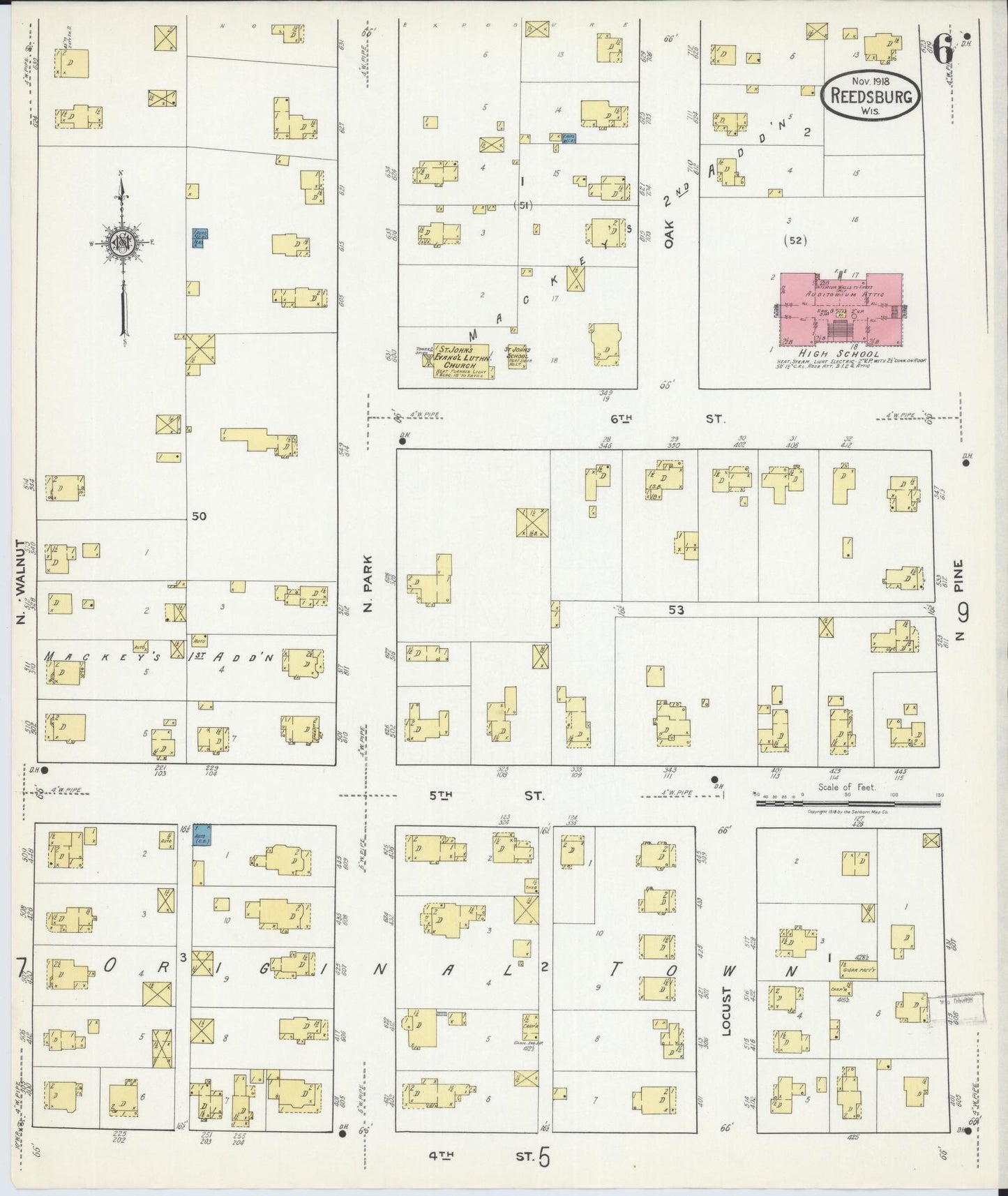 Sanborn Fire Insurance Map from Reedsburg, Sauk County, Wisconsin (1918), Sheet #0006 - Historic Sanborn Fire Insurance Map Print, vintage old map wall art, antique decor, genealogy gift, Wisconsin Wisconsin map