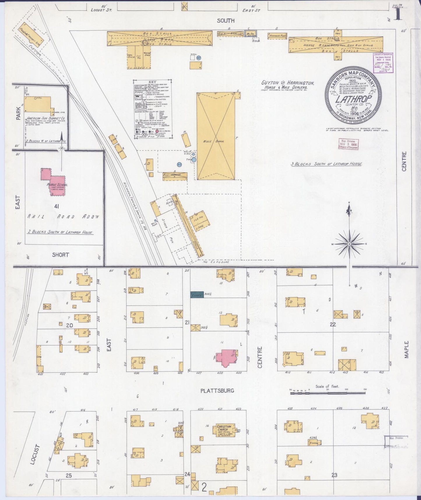 Sanborn Fire Insurance Map from Lathrop, Clinton County, Missouri (1906), Sheet #0001 - Historic Sanborn Fire Insurance Map Print, vintage old map wall art, antique decor, genealogy gift, Missouri Missouri map