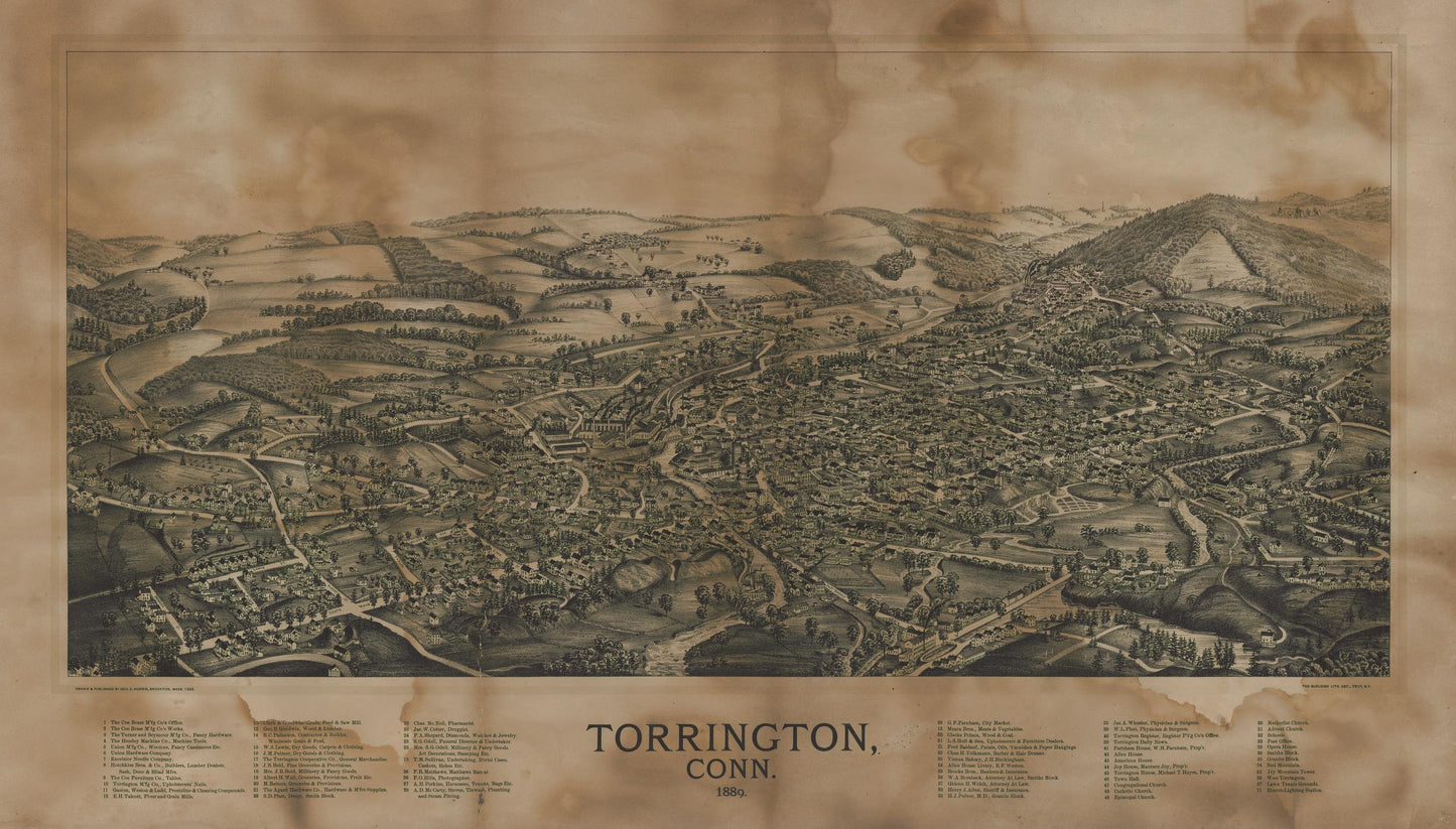 Torrington, Conn. : 1889 (1889) – Historic Bird’s-Eye View Panorama Print