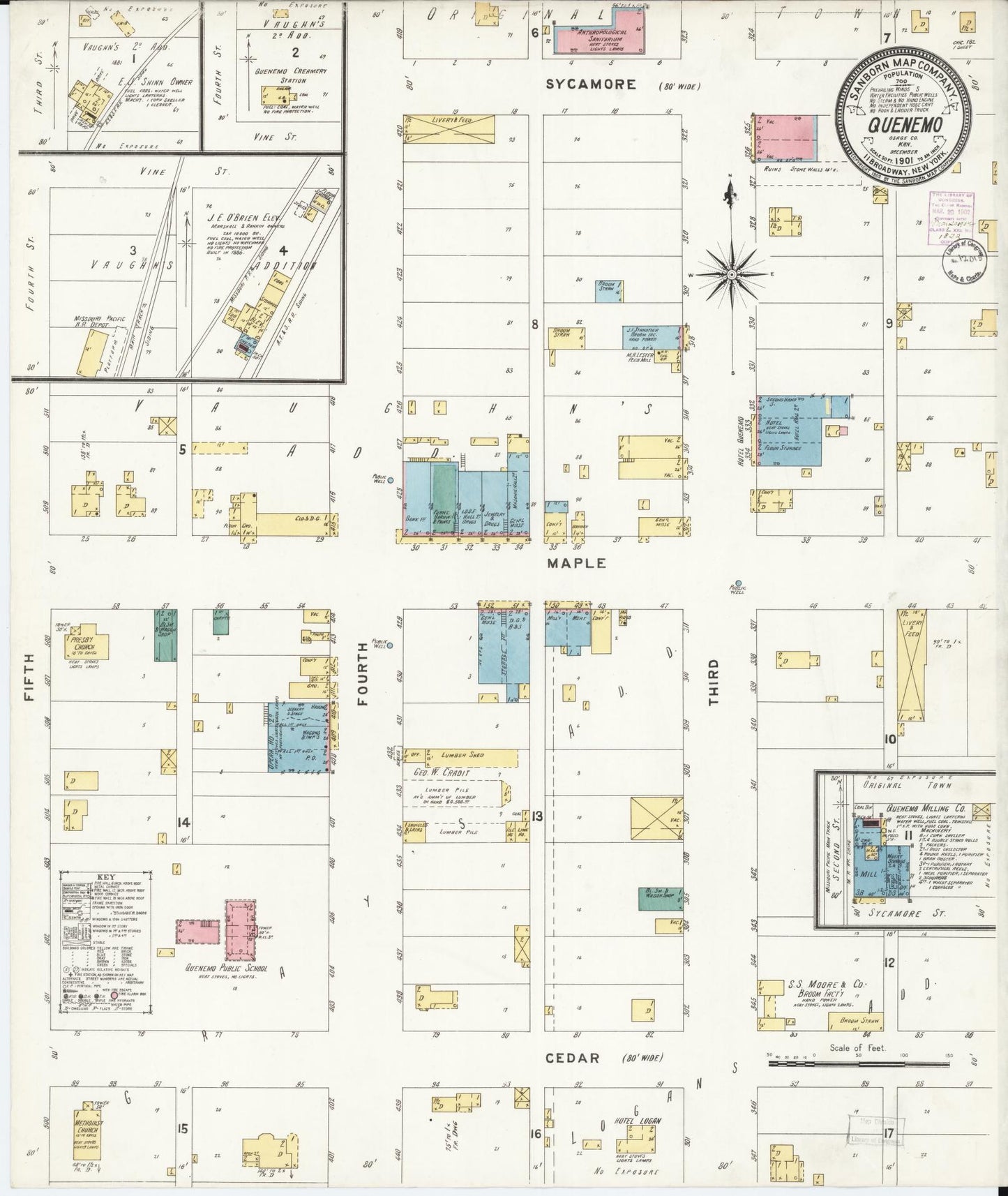 Sanborn Fire Insurance Map from Quenemo, Osage County, Kansas (1901), Sheet #0001 - Historic Sanborn Fire Insurance Map Print, vintage old map wall art, antique decor, genealogy gift, Kansas Kansas map