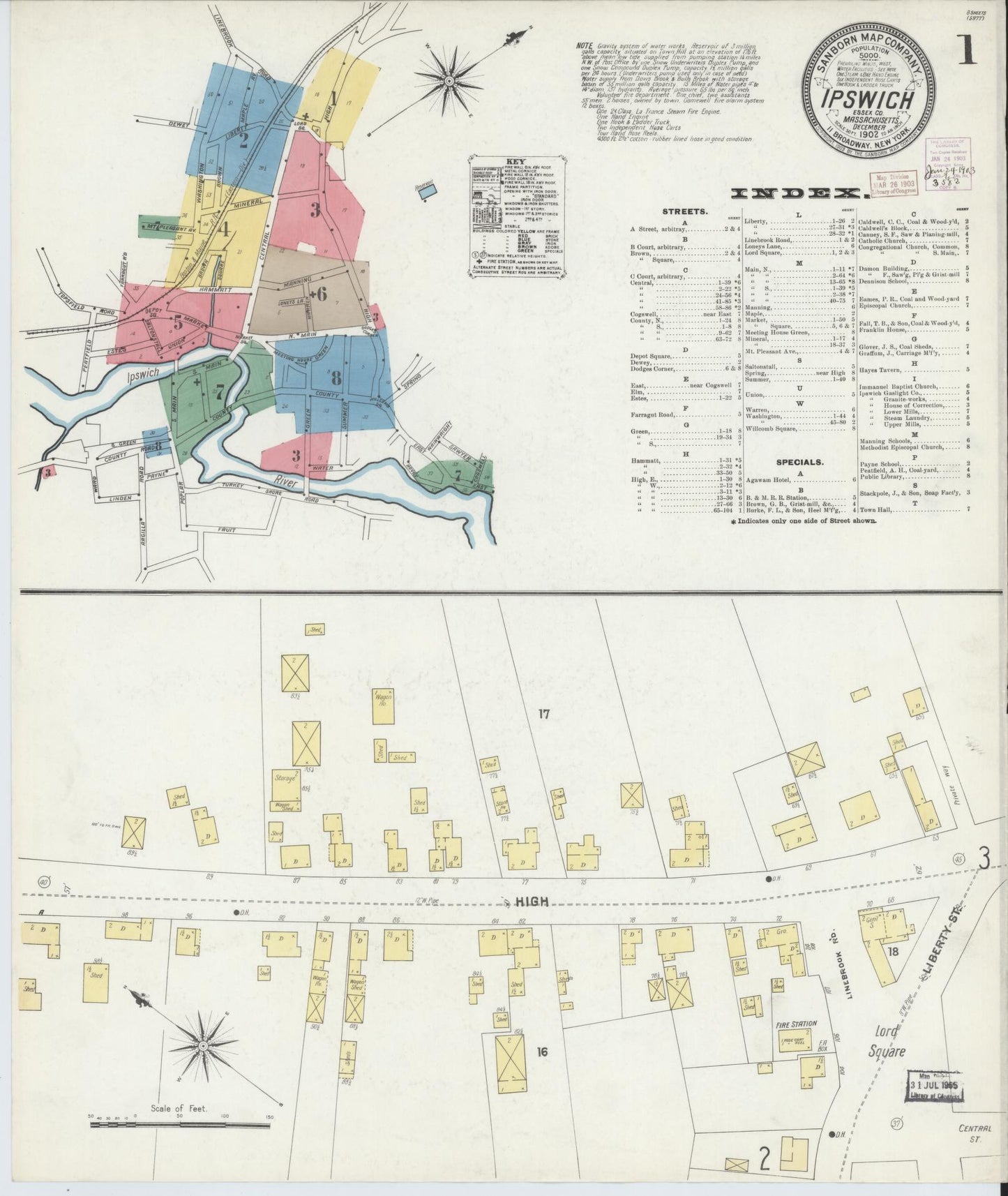 Sanborn Fire Insurance Map from Ipswich, Essex County, Massachusetts (1902), Sheet #0001 - Historic Sanborn Fire Insurance Map Print, vintage old map wall art, antique decor, genealogy gift, Massachusetts Massachusetts map