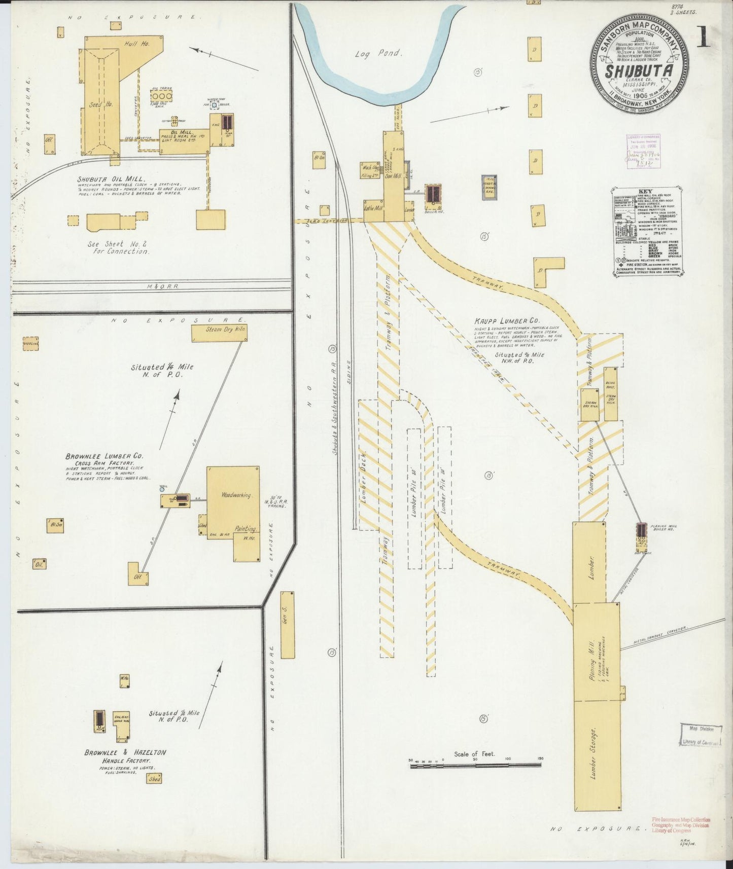 Sanborn Fire Insurance Map from Shubuta, Clarke County, Mississippi (1906), Sheet #0001 - Historic Sanborn Fire Insurance Map Print, vintage old map wall art, antique decor, genealogy gift, Mississippi Mississippi map