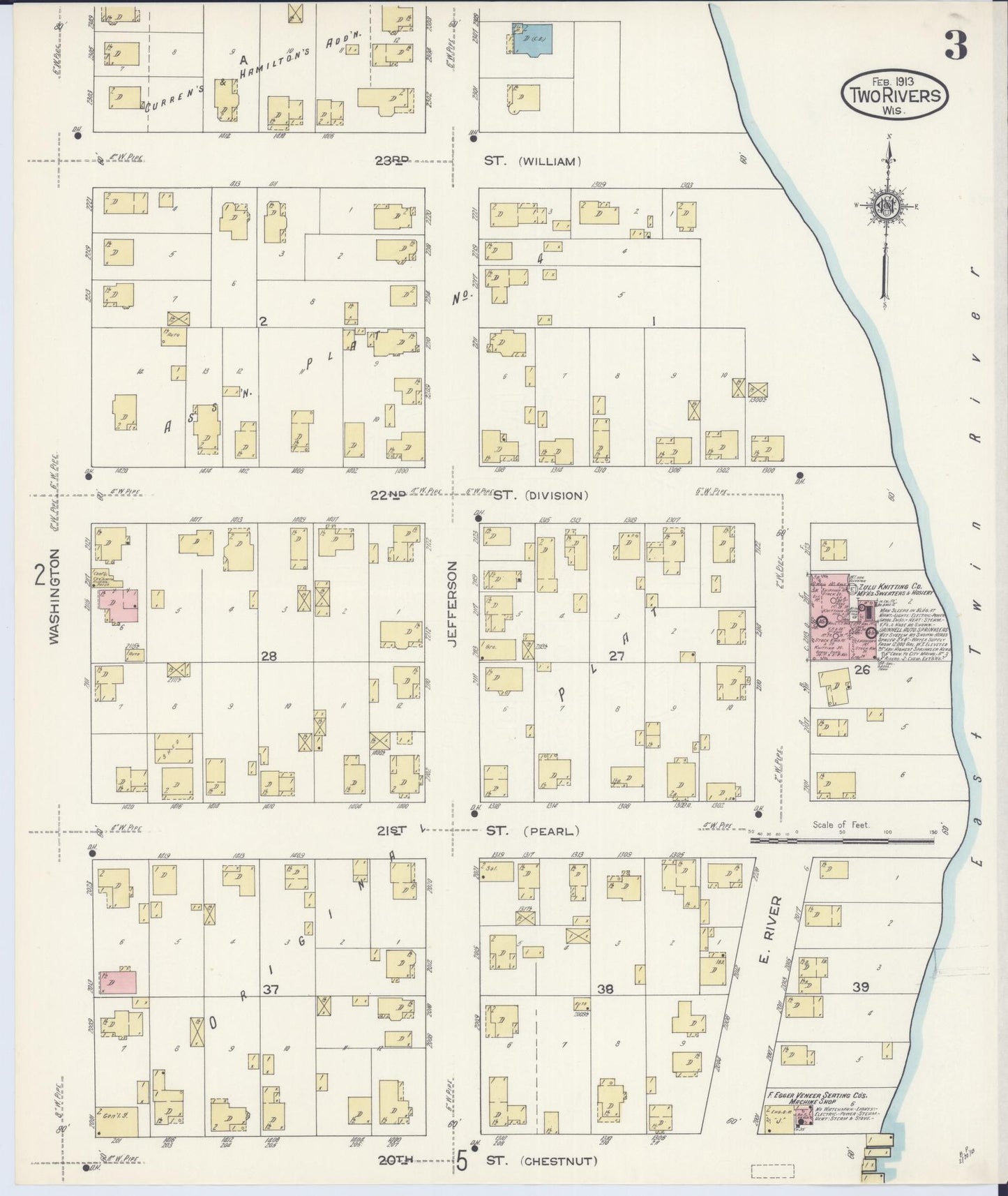 Sanborn Fire Insurance Map from Two Rivers, Manitowoc County, Wisconsin (1913), Sheet #0003 - Historic Sanborn Fire Insurance Map Print, vintage old map wall art, antique decor, genealogy gift, Wisconsin Wisconsin map
