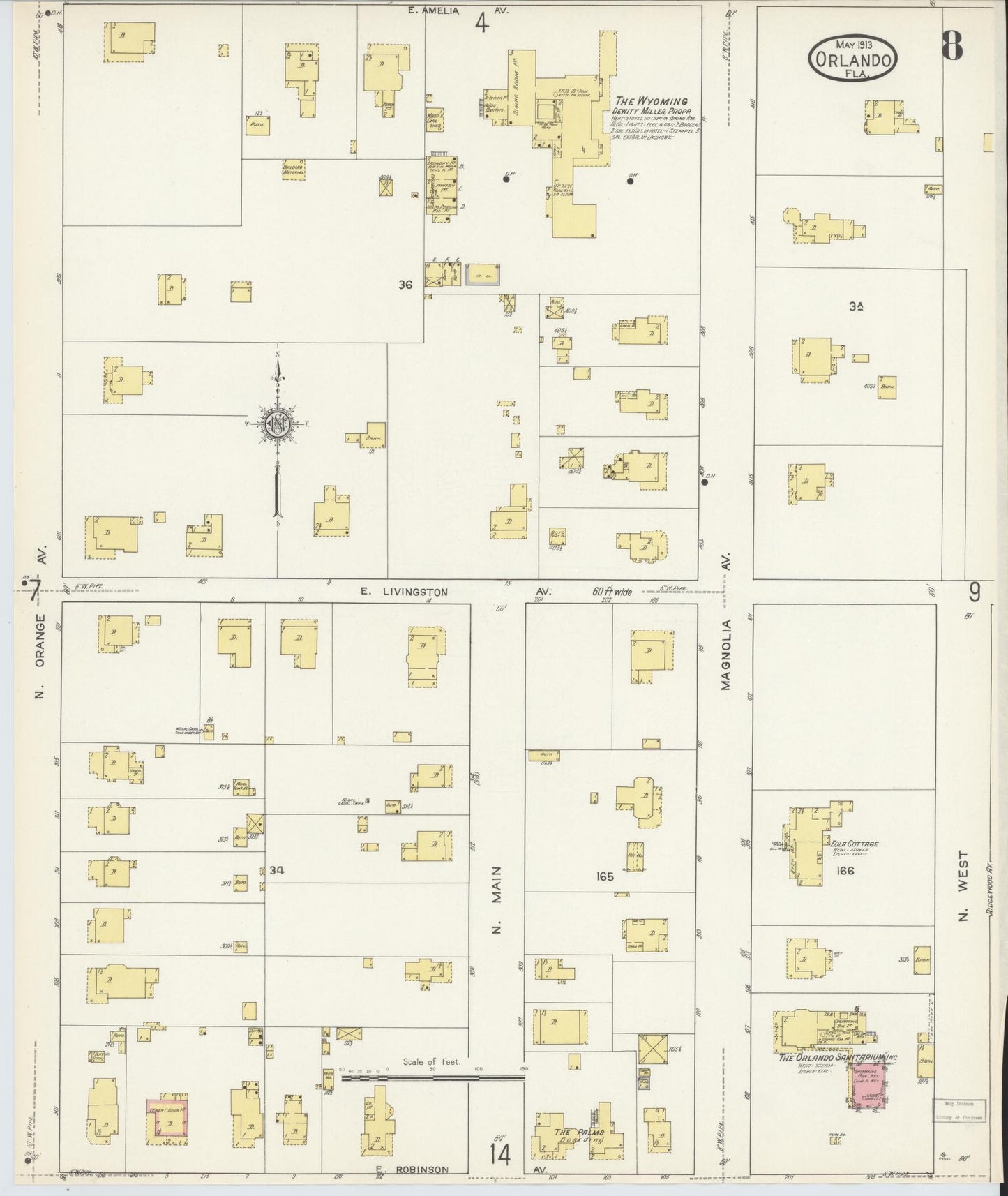 Sanborn Fire Insurance Map from Orlando, Orange County, Florida (1913), Sheet #0008 - Historic Sanborn Fire Insurance Map Print, vintage old map wall art, antique decor, genealogy gift, Florida Florida map