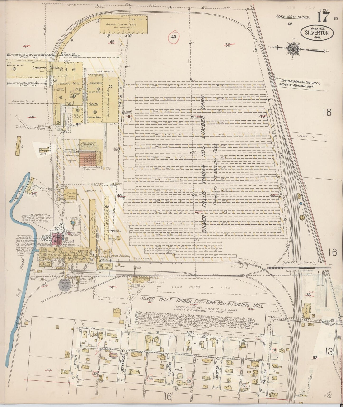Sanborn Fire Insurance Map from Silverton, Marion County, Oregon (1939), Sheet #0017 - Historic Sanborn Fire Insurance Map Print, vintage old map wall art, antique decor, genealogy gift, Oregon Oregon map