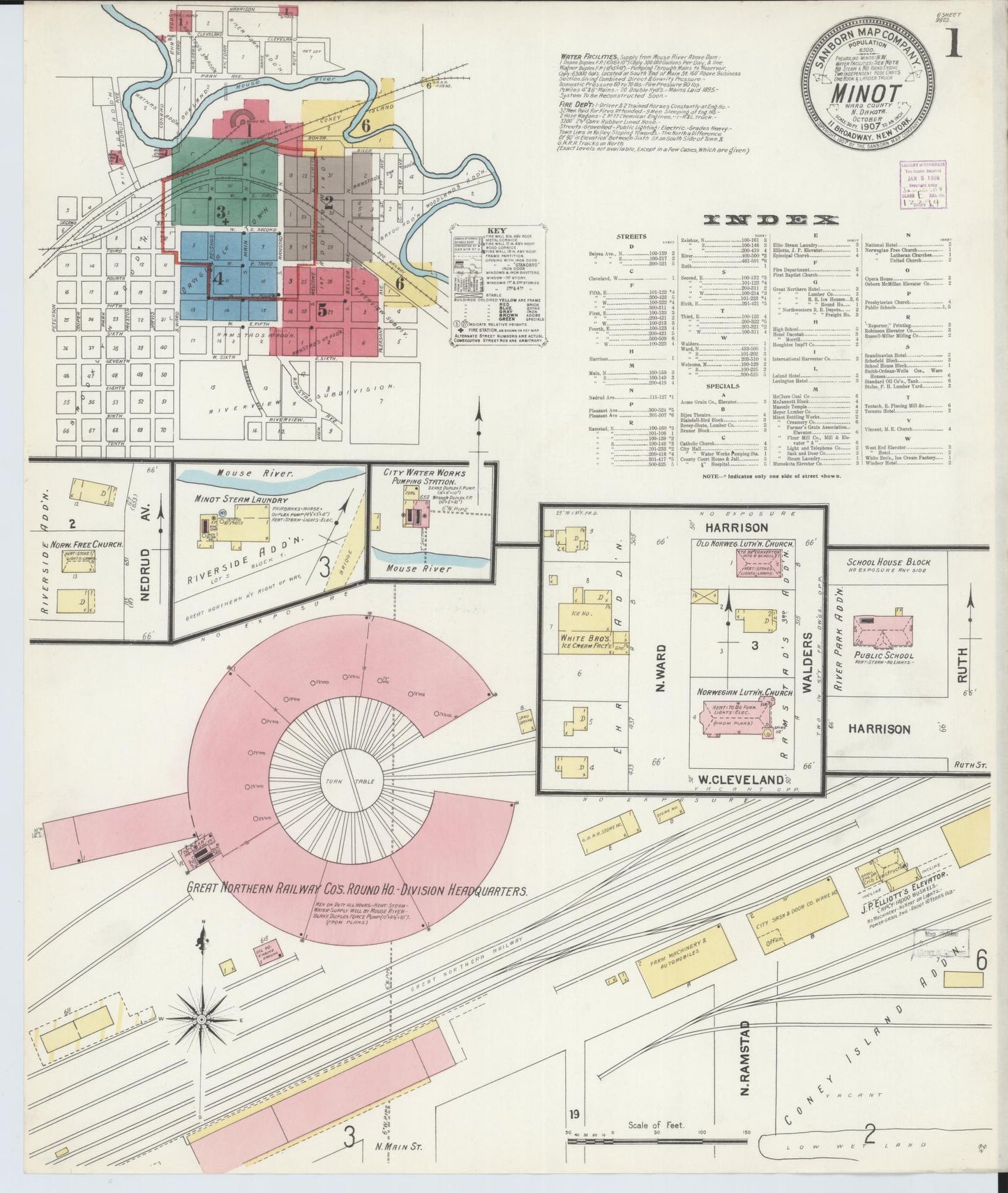 Sanborn Fire Insurance Map from Minot, Ward County, North Dakota (1907), Sheet #0001 - Historic Sanborn Fire Insurance Map Print, vintage old map wall art, antique decor, genealogy gift, North Dakota North Dakota map