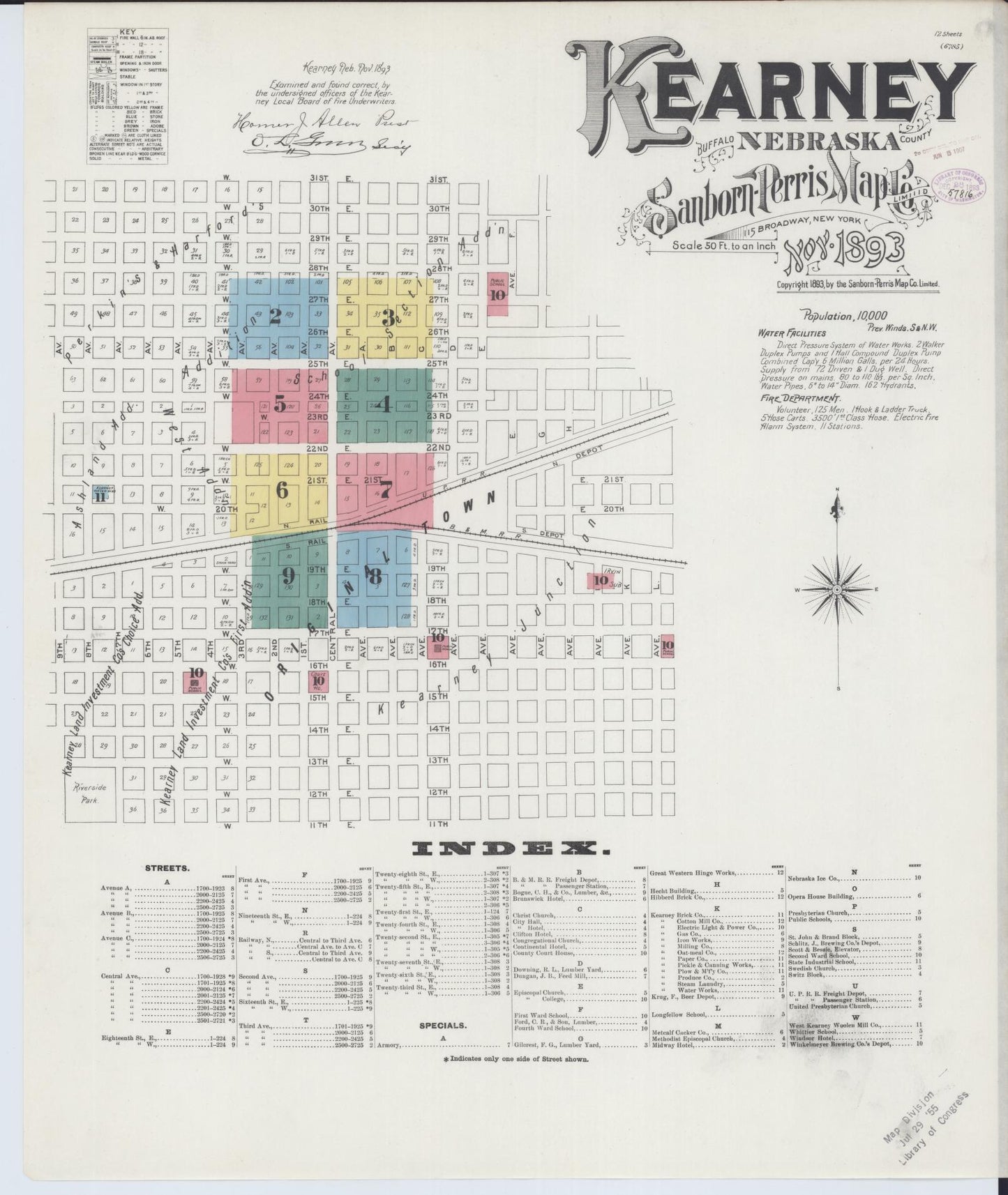 Sanborn Fire Insurance Map from Kearney, Buffalo County, Nebraska (1893), Sheet #0001 - Historic Sanborn Fire Insurance Map Print, vintage old map wall art, antique decor, genealogy gift, Nebraska Nebraska map
