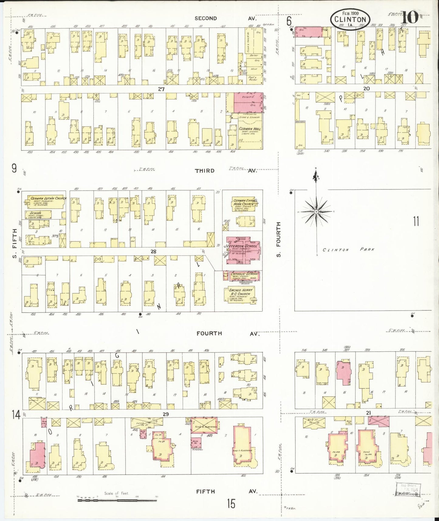 Sanborn Fire Insurance Map from Clinton, Clinton County, Iowa (1909), Sheet #0010 - Historic Sanborn Fire Insurance Map Print, vintage old map wall art