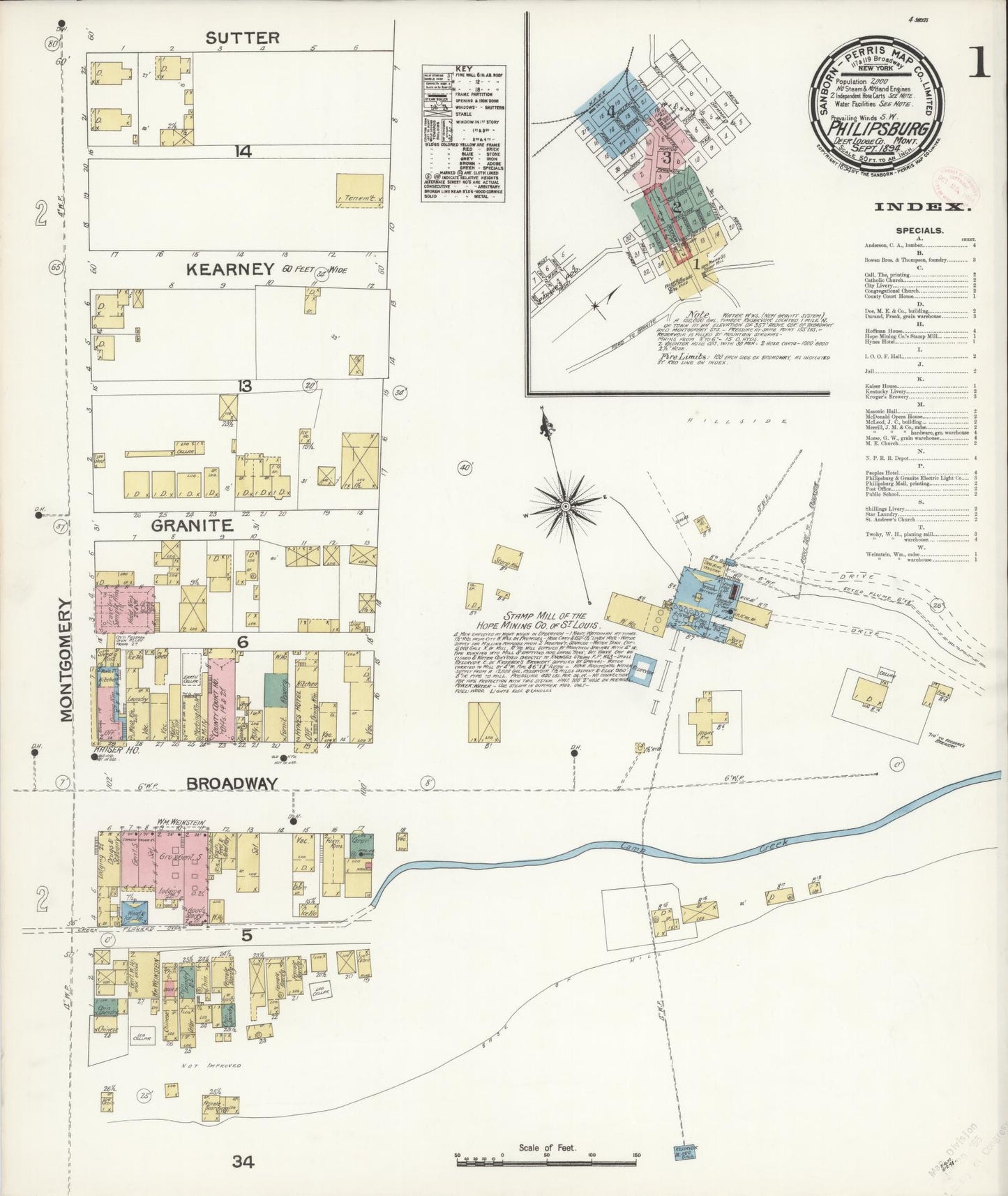 Sanborn Fire Insurance Map from Philipsburg, Granite County, Montana (1894), Sheet #0001 - Historic Sanborn Fire Insurance Map Print, vintage old map wall art, antique decor, genealogy gift, Montana Montana map