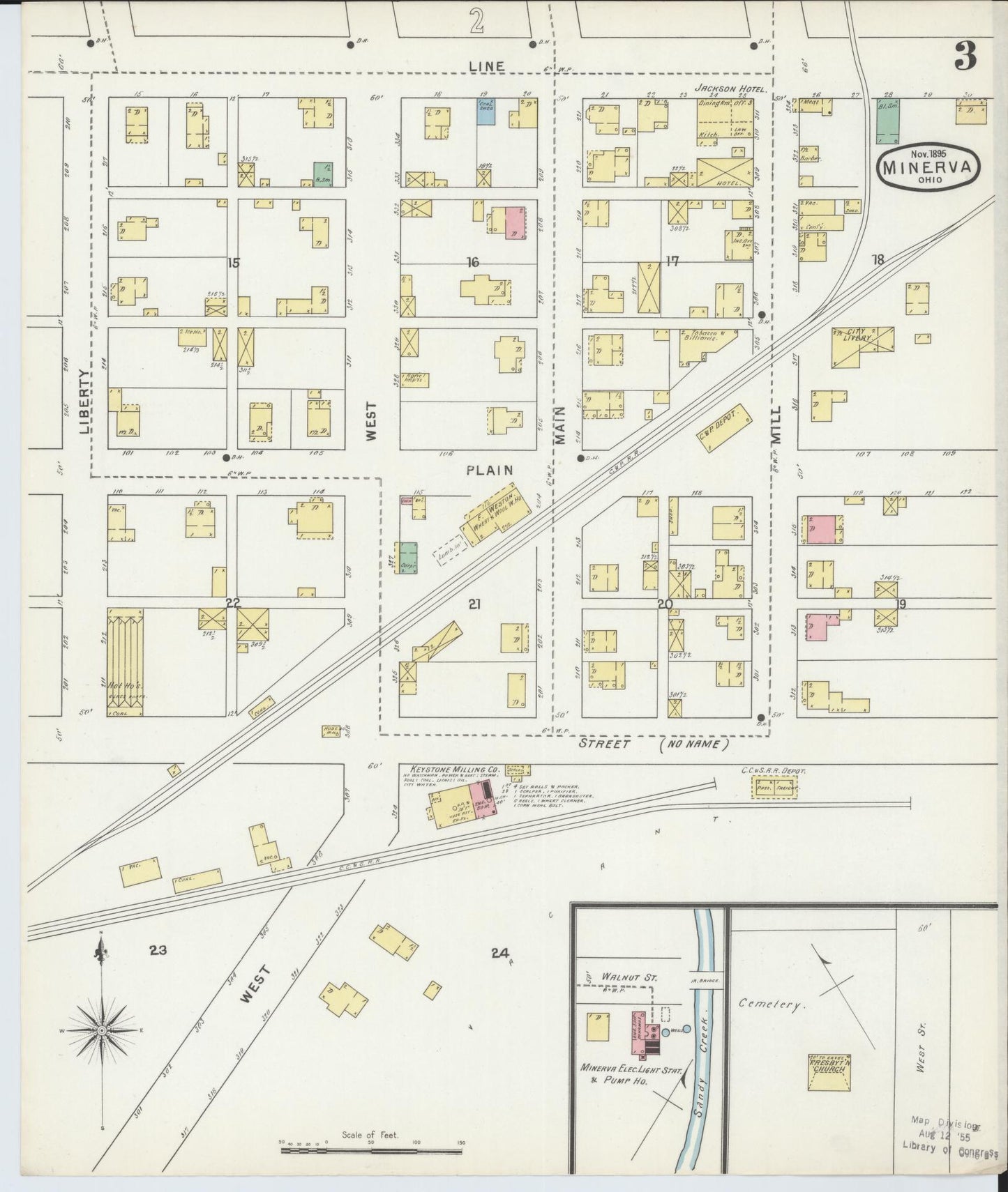Sanborn Fire Insurance Map from Minerva, Stark And Carroll Counties, Ohio (1895), Sheet #0003 - Historic Sanborn Fire Insurance Map Print, vintage old map wall art, antique decor, genealogy gift, Ohio Ohio map