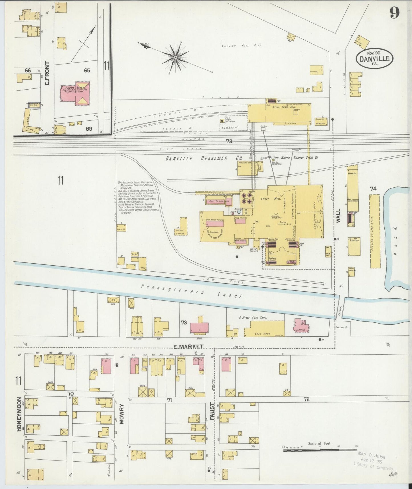 Sanborn Fire Insurance Map from Danville, Montour County, Pennsylvania (1901), Sheet #0009 - Historic Sanborn Fire Insurance Map Print, vintage old map wall art, antique decor, genealogy gift, Pennsylvania Pennsylvania map