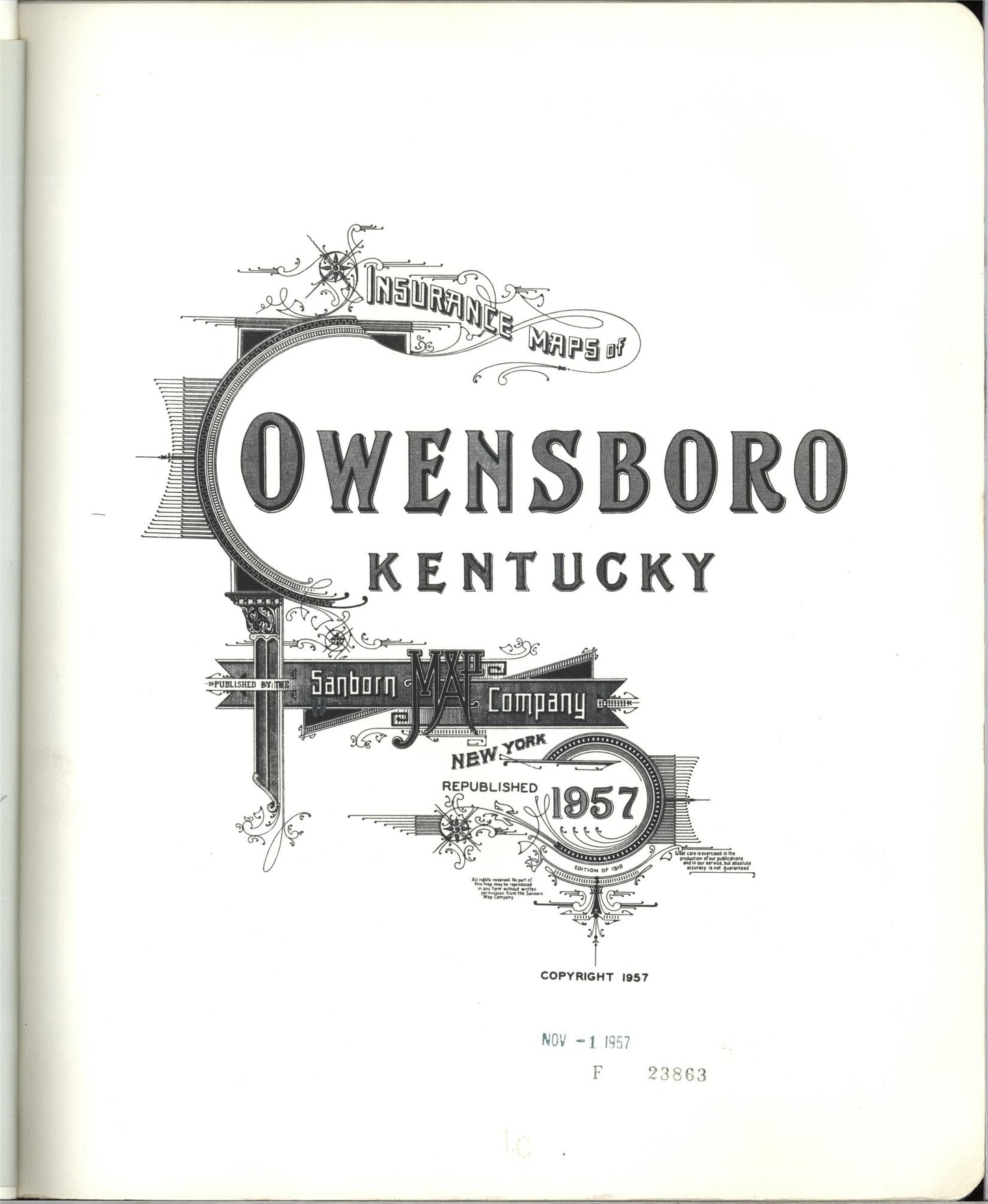 Sanborn Fire Insurance Map from Owensboro, Daviess County, Kentucky (1957), Sheet #0001 - Historic Sanborn Fire Insurance Map Print, vintage old map wall art, antique decor, genealogy gift, Kentucky Kentucky map