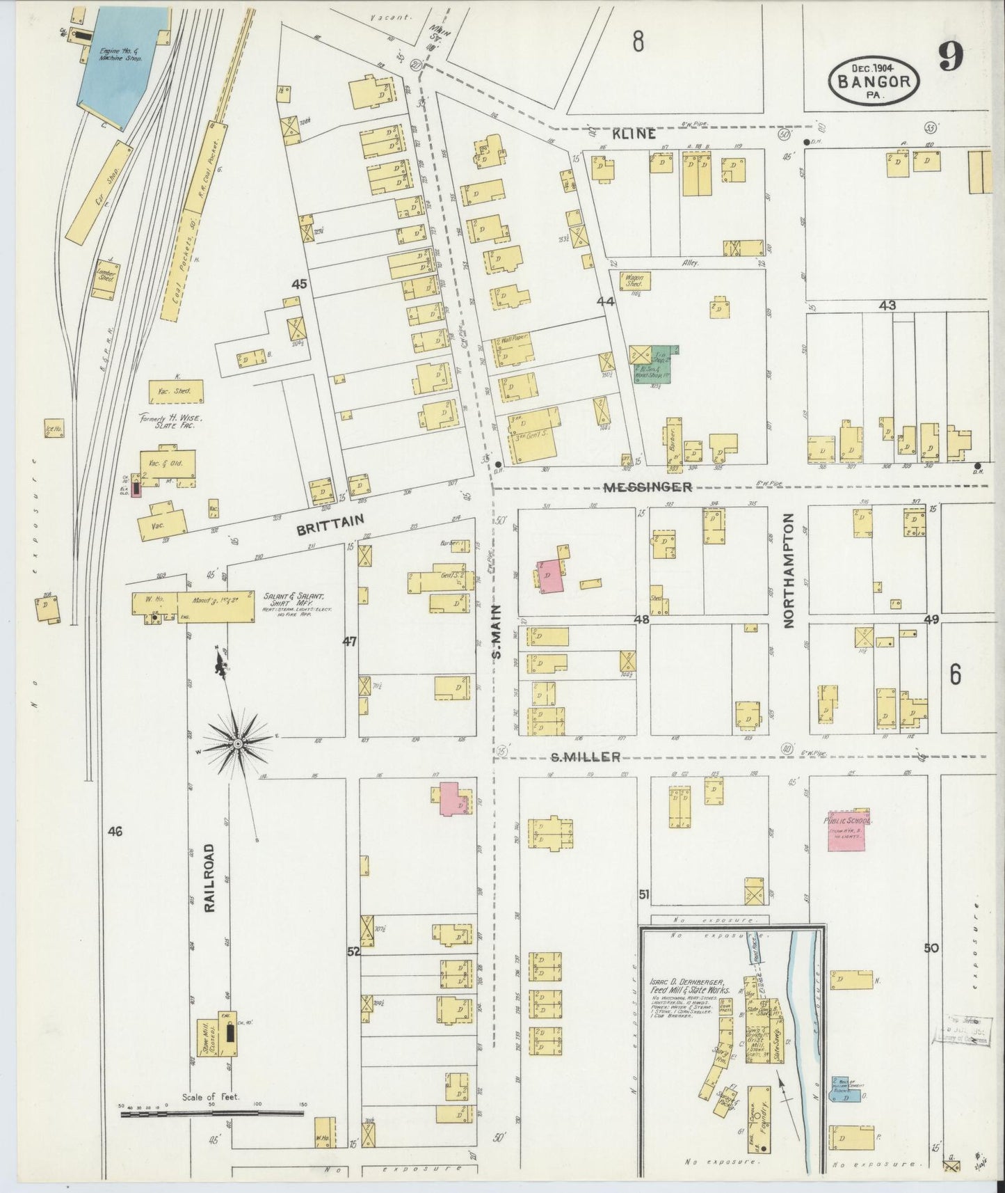 Sanborn Fire Insurance Map from Bangor, Northampton County, Pennsylvania (1904), Sheet #0009 - Historic Sanborn Fire Insurance Map Print, vintage old map wall art, antique decor, genealogy gift, Pennsylvania Pennsylvania map