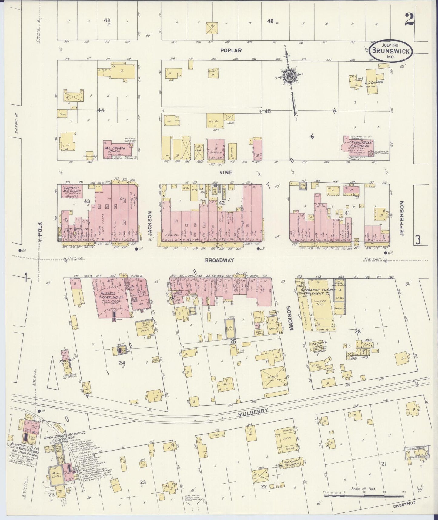 Sanborn Fire Insurance Map from Brunswick, Chariton County, Missouri (1911), Sheet #0002 - Historic Sanborn Fire Insurance Map Print, vintage old map wall art, antique decor, genealogy gift, Missouri Missouri map