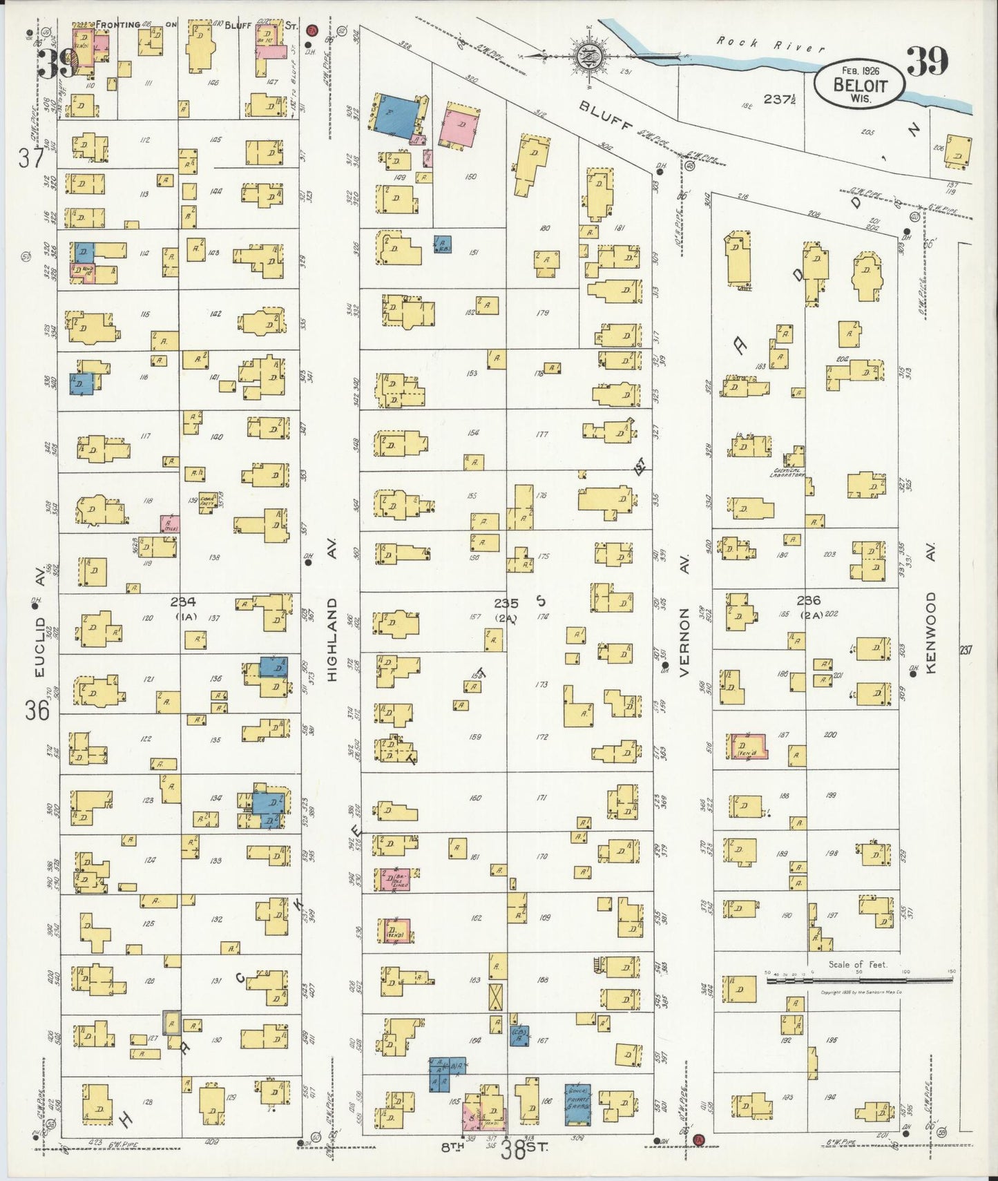 Sanborn Fire Insurance Map from Beloit, Rock County, Wisconsin (1926), Sheet #0039 - Historic Sanborn Fire Insurance Map Print, vintage old map wall art, antique decor, genealogy gift, Wisconsin Wisconsin map