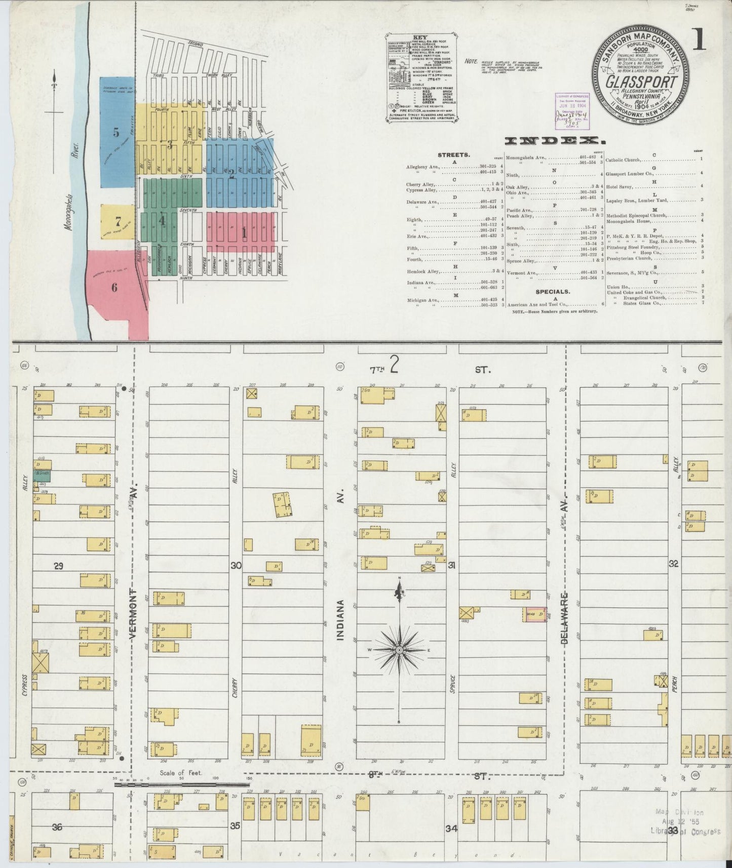 Sanborn Fire Insurance Map from Glassport, Allegheny County, Pennsylvania (1904), Sheet #0001 - Historic Sanborn Fire Insurance Map Print, vintage old map wall art, antique decor, genealogy gift, Pennsylvania Pennsylvania map