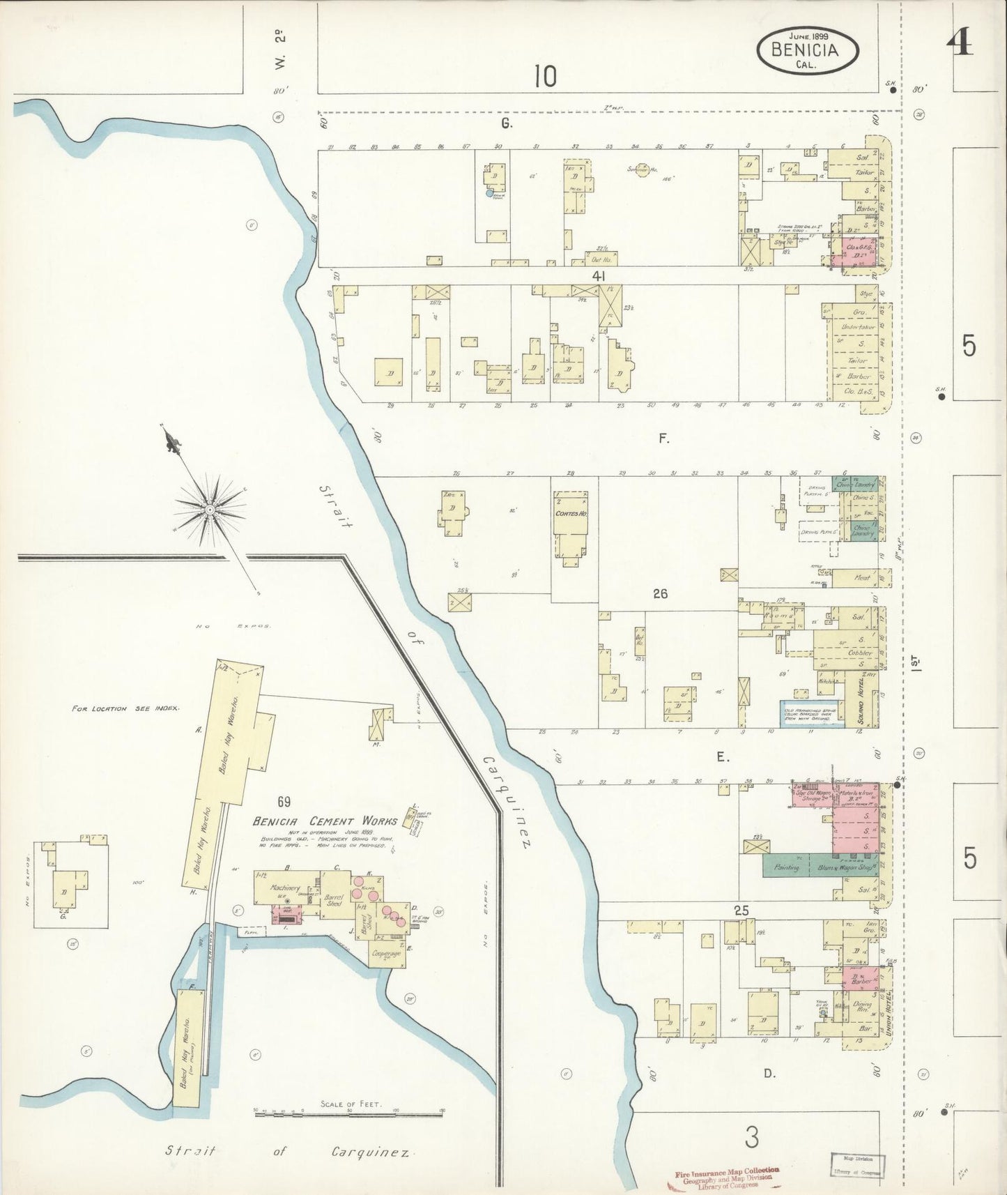 Sanborn Fire Insurance Map from Benicia, Solano County, California (1899), Sheet #0004 - Historic Sanborn Fire Insurance Map Print, vintage old map wall art, antique decor, genealogy gift, California California map