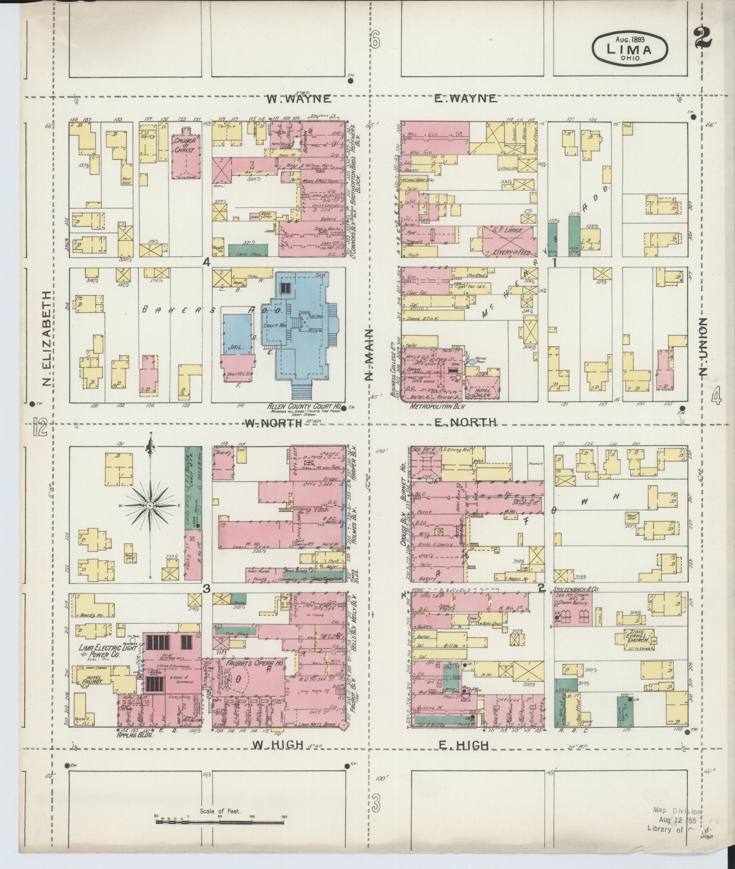 Sanborn Fire Insurance Map from Lima, Allen County, Ohio (1893), Sheet #0002 - Complete Map Set gallery image, historic Sanborn map, vintage wall art, Ohio Ohio