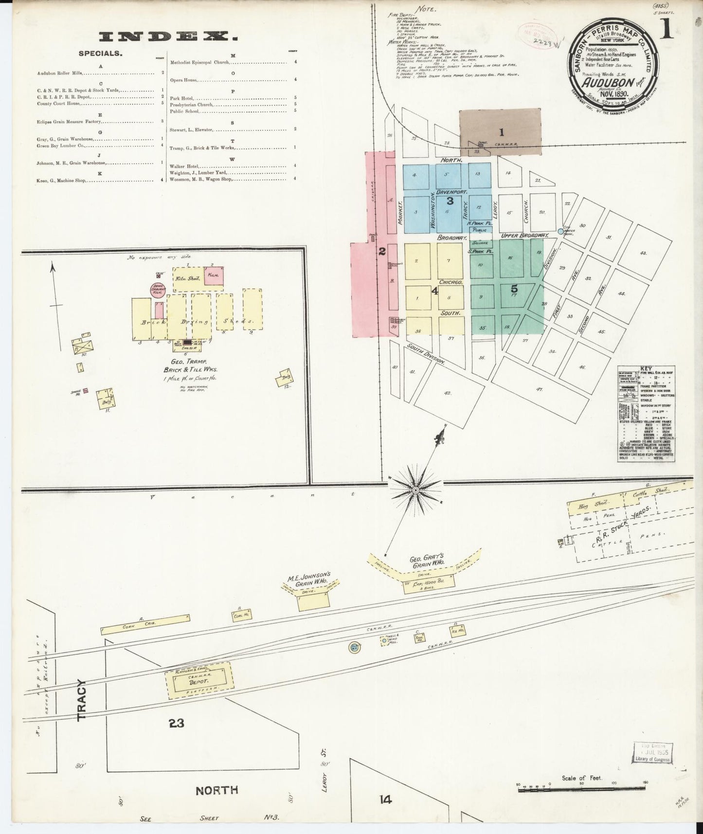 Sanborn Fire Insurance Map from Audubon, Audubon County, Iowa (1890), Sheet #0001 - Historic Sanborn Fire Insurance Map Print, vintage old map wall art
