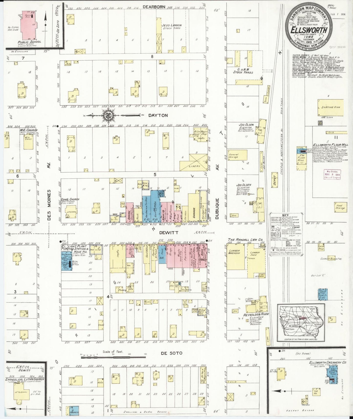 Sanborn Fire Insurance Map from Ellsworth, Hamilton County, Iowa (1913), Sheet #0001 - Historic Sanborn Fire Insurance Map Print, vintage old map wall art