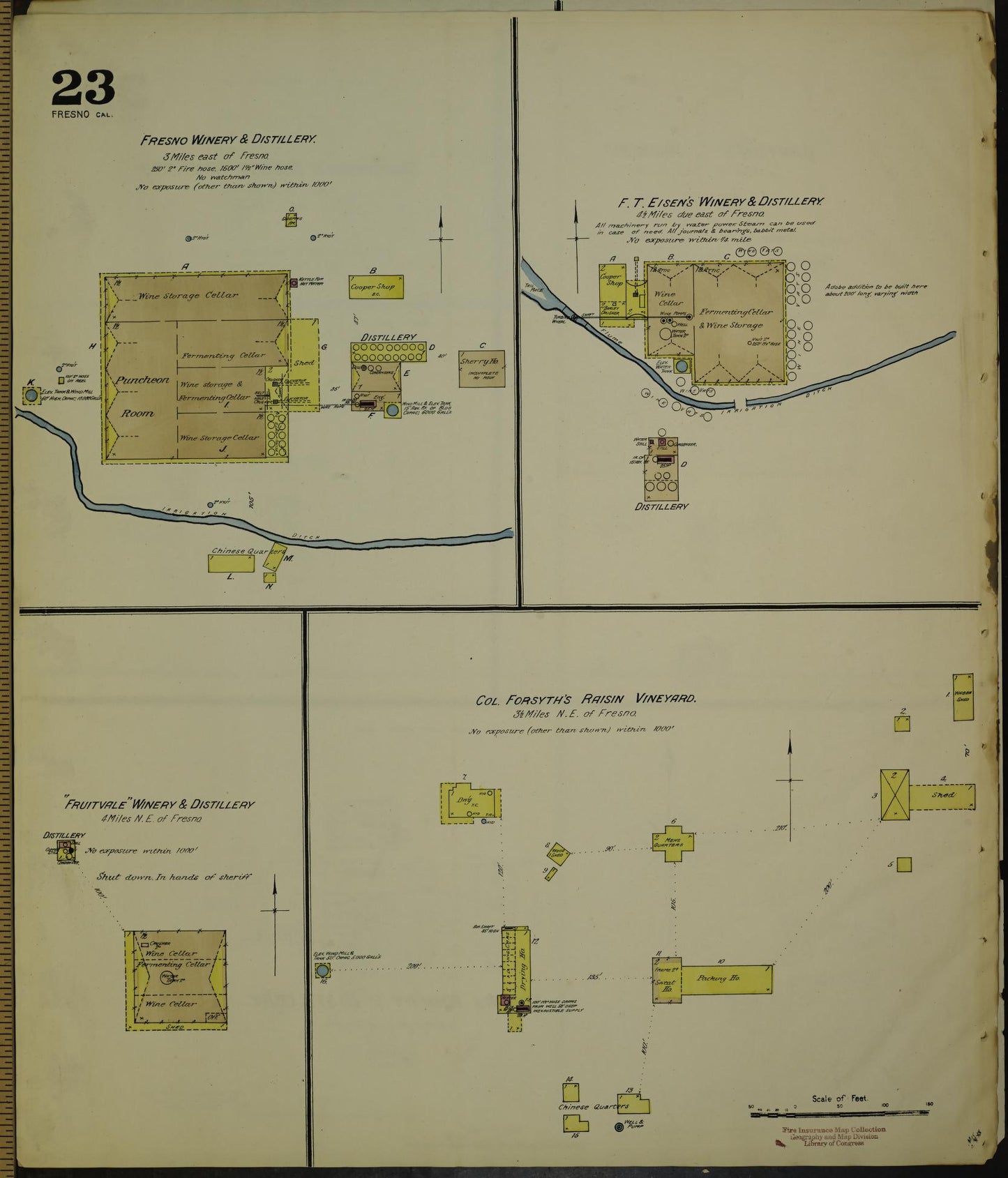 Sanborn Fire Insurance Map from Fresno, Fresno County, California (1888), Sheet #0023 - Historic Sanborn Fire Insurance Map Print, vintage old map wall art, antique decor, genealogy gift, California California map