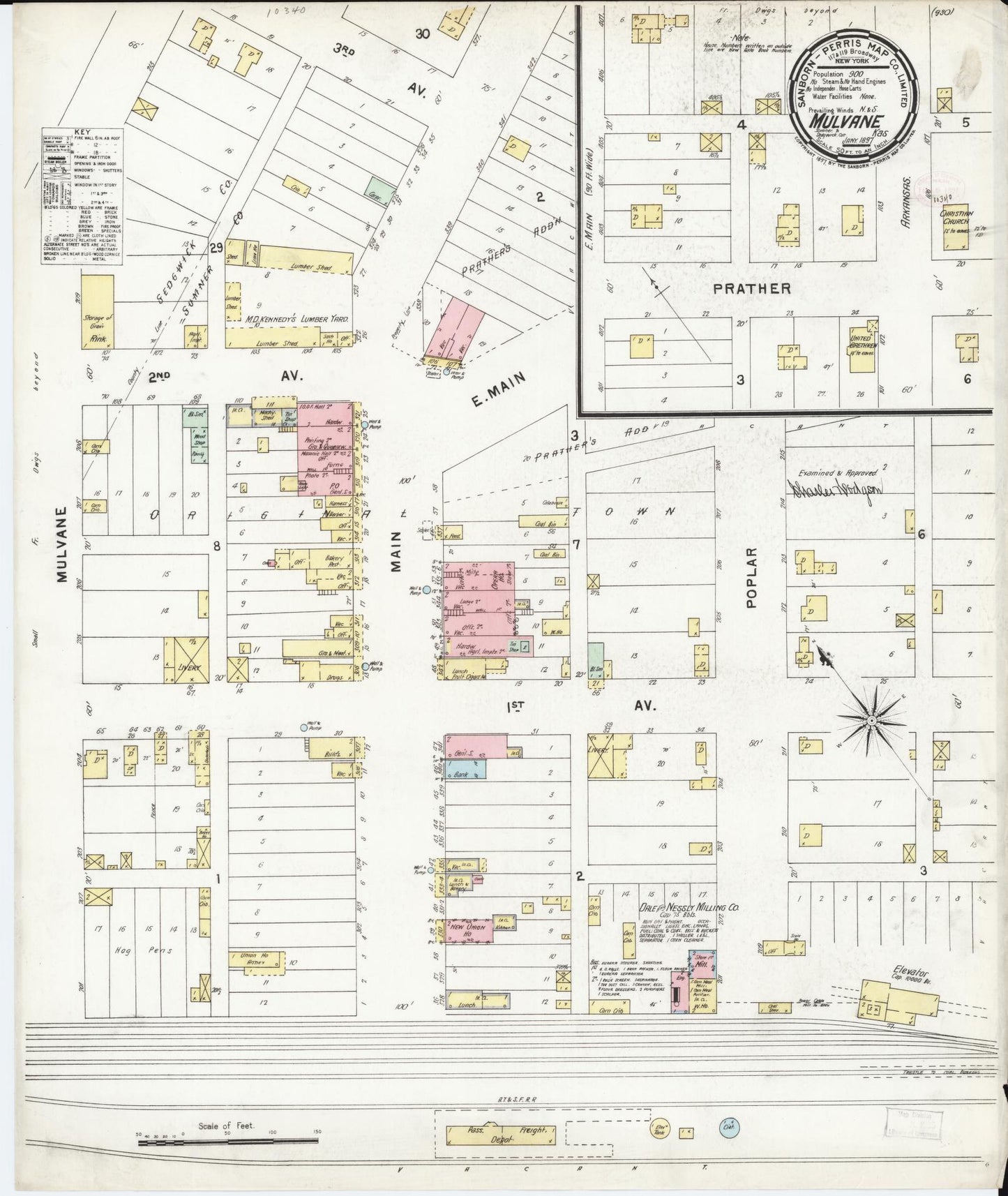 Sanborn Fire Insurance Map from Mulvane, Sumner and Sedgwick Counties, Kansas. (1897) – Historic Sanborn Fire Insurance Map Print
