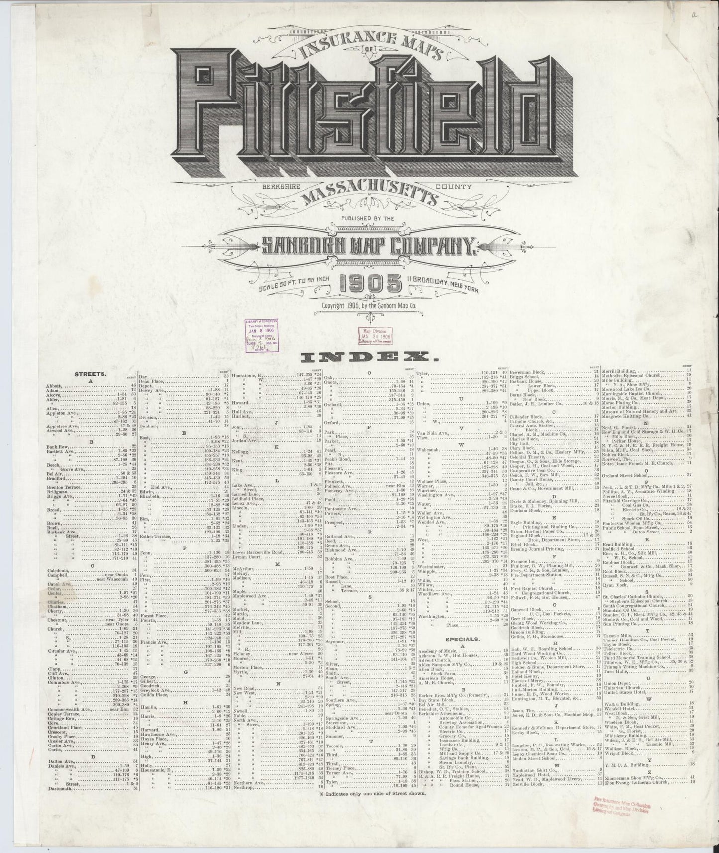 Sanborn Fire Insurance Map from Pittsfield, Berkshire County, Massachusetts (1905), Sheet #0001 - Historic Sanborn Fire Insurance Map Print, vintage old map wall art, antique decor, genealogy gift, Massachusetts Massachusetts map