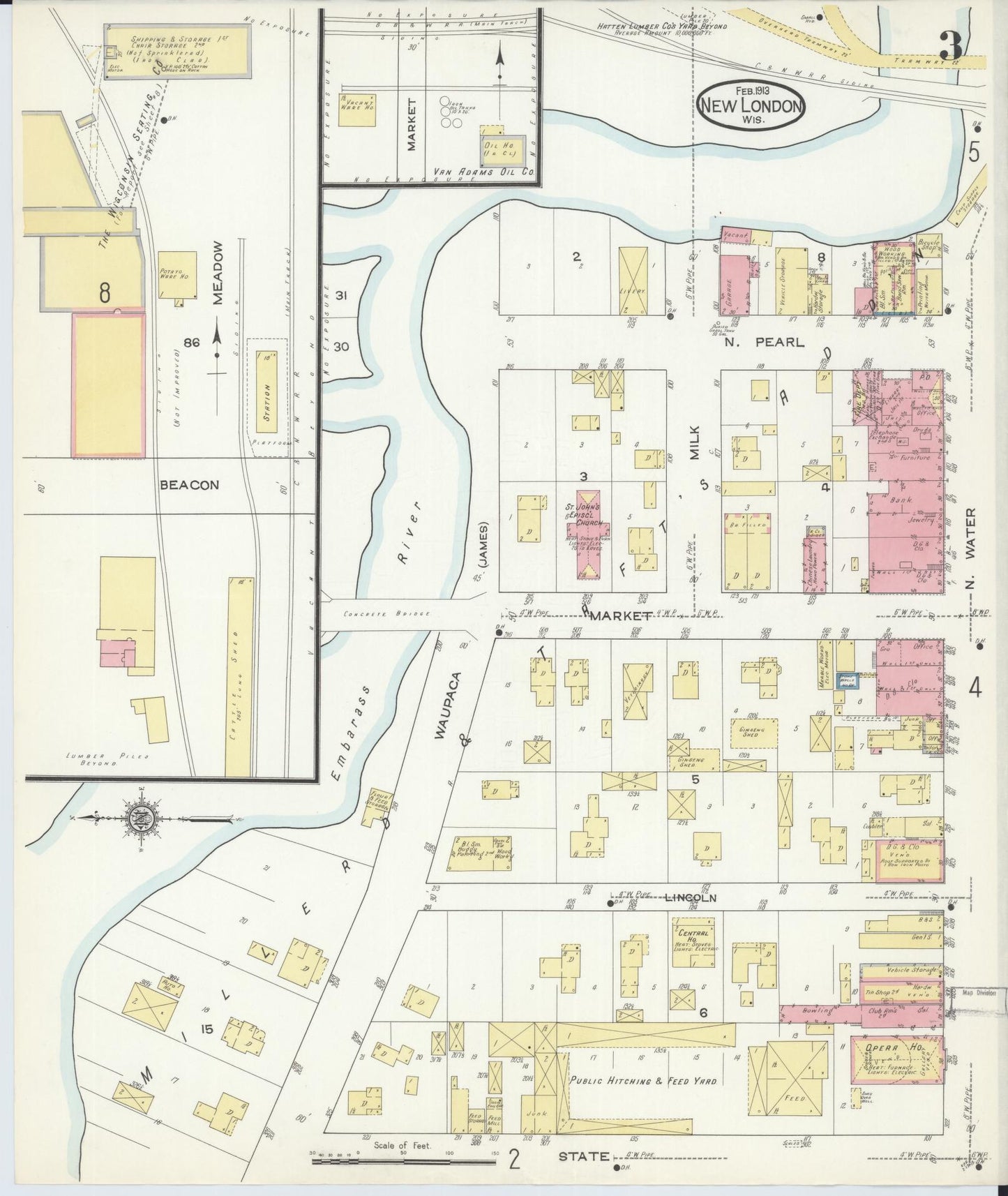 Sanborn Fire Insurance Map from New London, Waupaca and Outagamie Counties, Wisconsin (1913), Sheet #0003 - Historic Sanborn Fire Insurance Map Print, vintage old map wall art, antique decor, genealogy gift, Wisconsin Wisconsin map