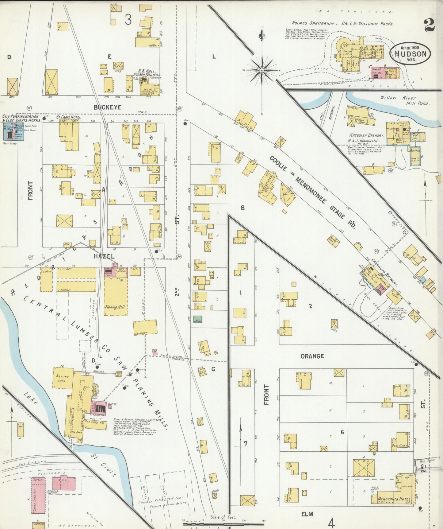Sanborn Fire Insurance Map from Hudson, St. Croix County, Wisconsin (1900), Sheet #0002 - Historic Sanborn Fire Insurance Map Print, vintage old map wall art, antique decor, genealogy gift, Wisconsin Wisconsin map