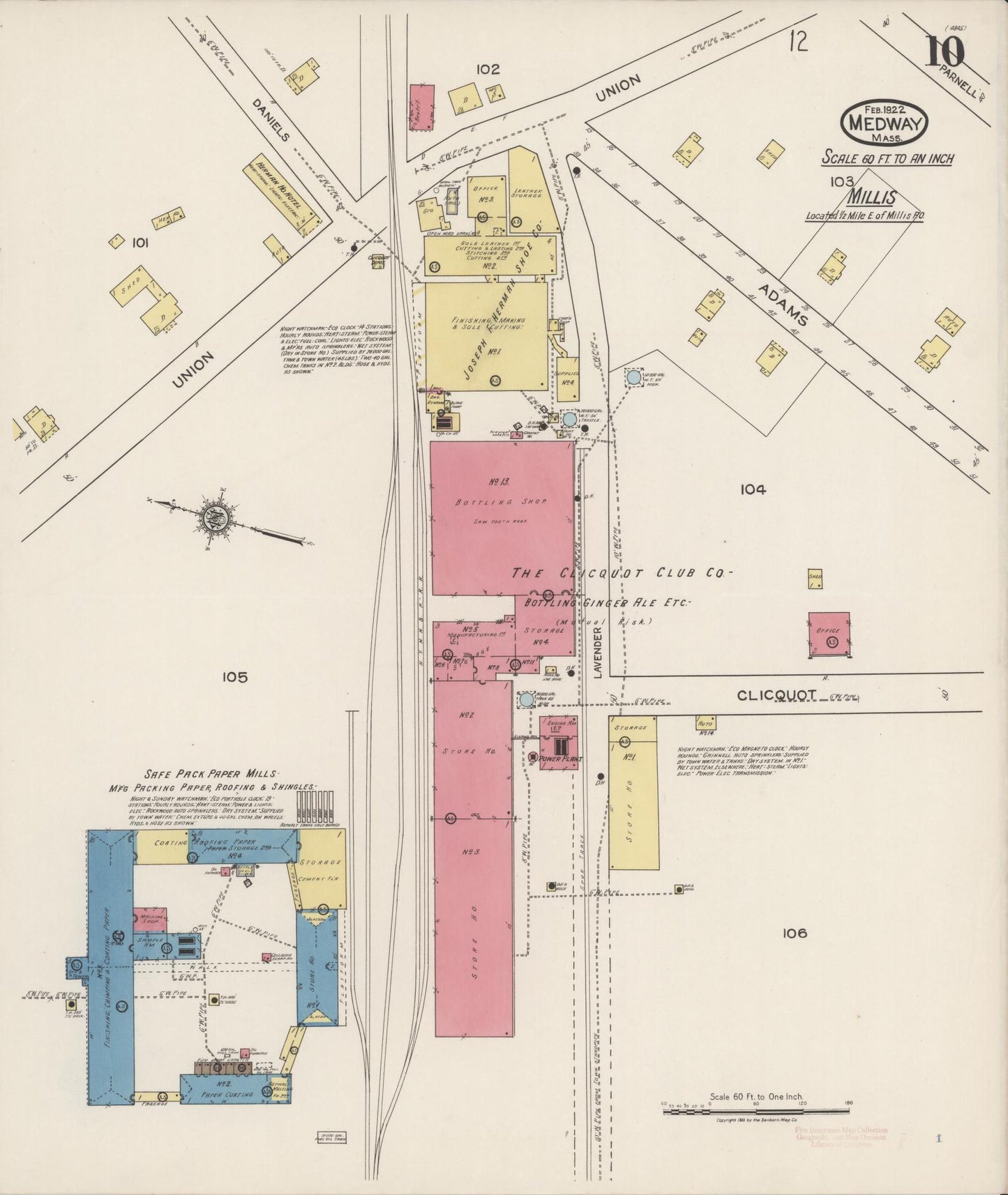Sanborn Fire Insurance Map from Medway, Norfolk County, Massachusetts (1922), Sheet #0010 - Historic Sanborn Fire Insurance Map Print, vintage old map wall art, antique decor, genealogy gift, Massachusetts Massachusetts map
