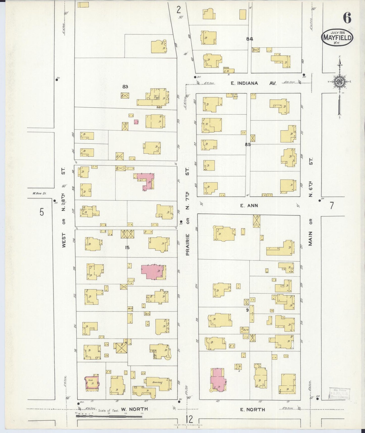 Sanborn Fire Insurance Map from Mayfield, Graves County, Kentucky (1916), Sheet #0006 - Historic Sanborn Fire Insurance Map Print, vintage old map wall art, antique decor, genealogy gift, Kentucky Kentucky map
