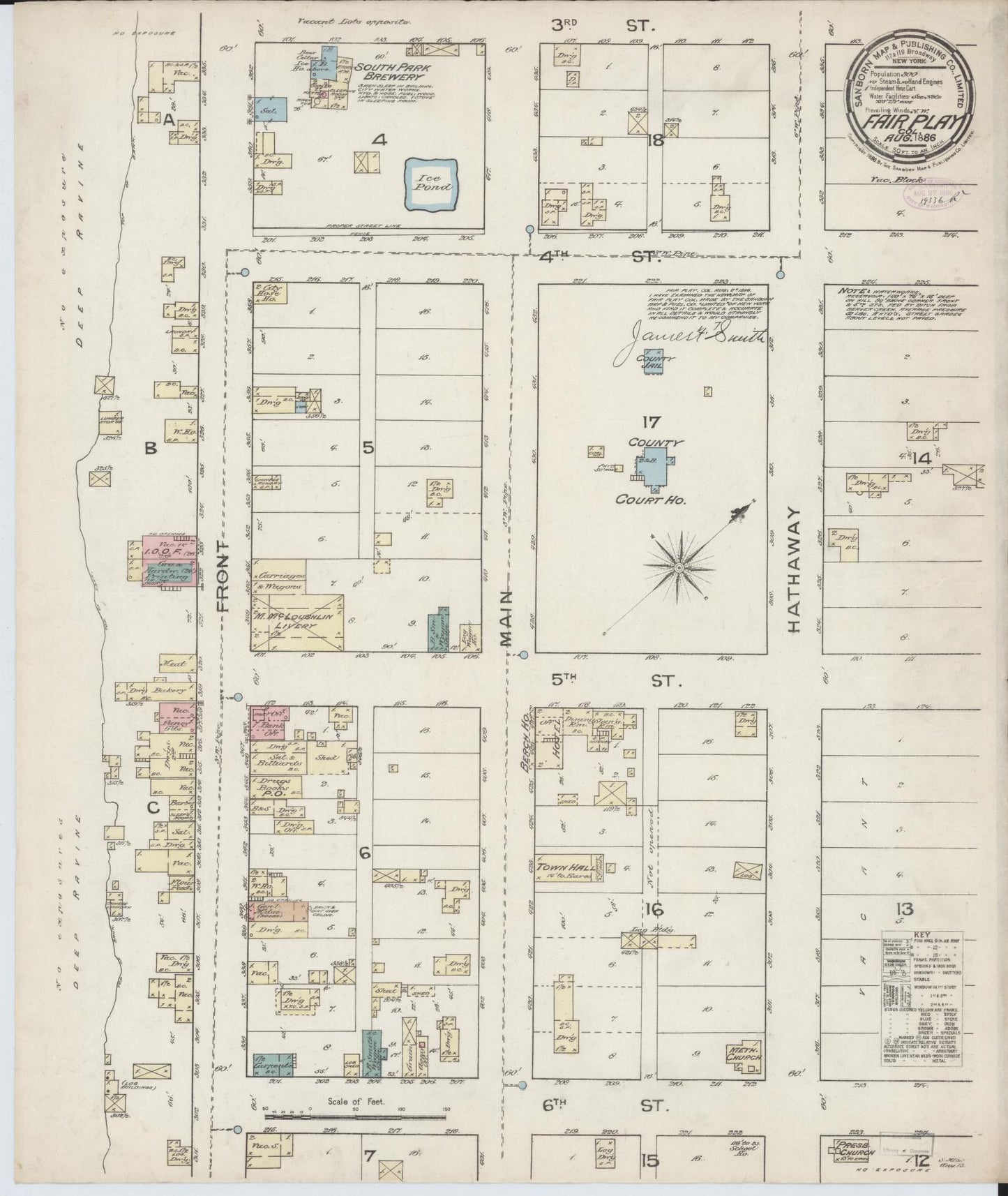 Sanborn Fire Insurance Map from Fair Play, Park County, Colorado (1886), Sheet #0001 - Historic Sanborn Fire Insurance Map Print, vintage old map wall art, antique decor, genealogy gift, Colorado Colorado map