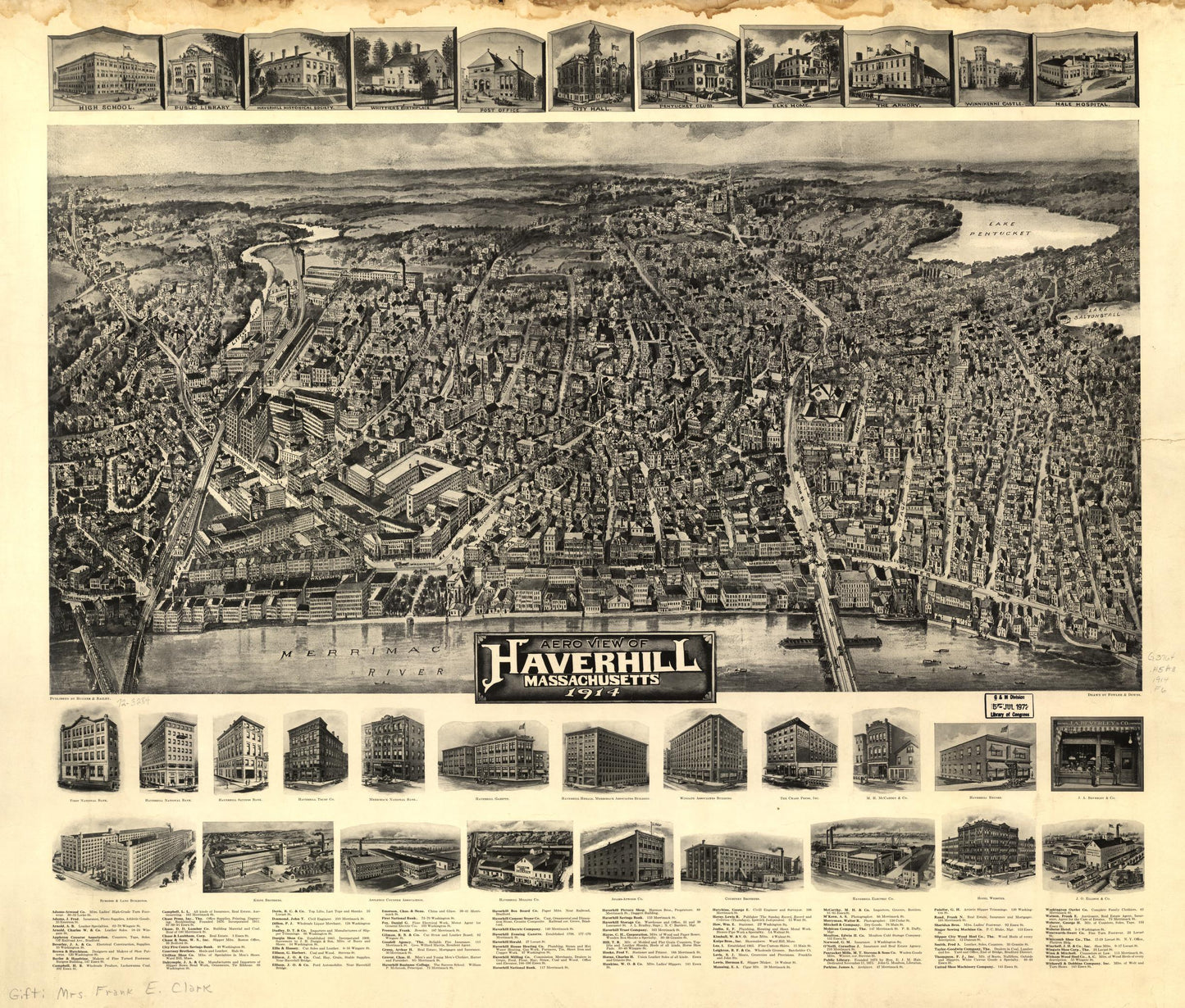 Aero view of Haverhill, Massachusetts 1914. (1914) – Historic Bird’s-Eye View Panorama Print