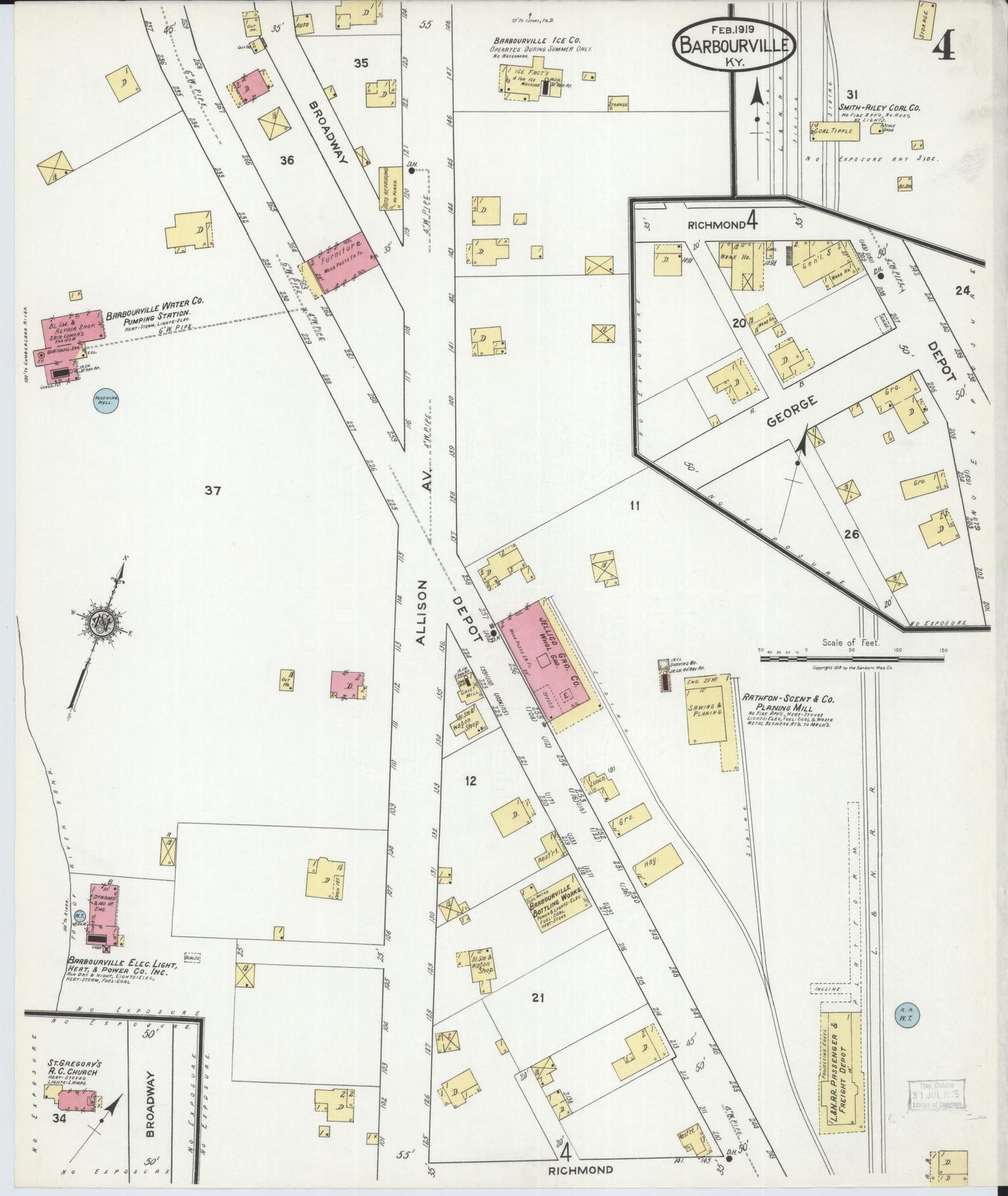 Sanborn Fire Insurance Map from Barbourville, Knox County, Kentucky (1919), Sheet #0004 - Historic Sanborn Fire Insurance Map Print, vintage old map wall art, antique decor, genealogy gift, Kentucky Kentucky map