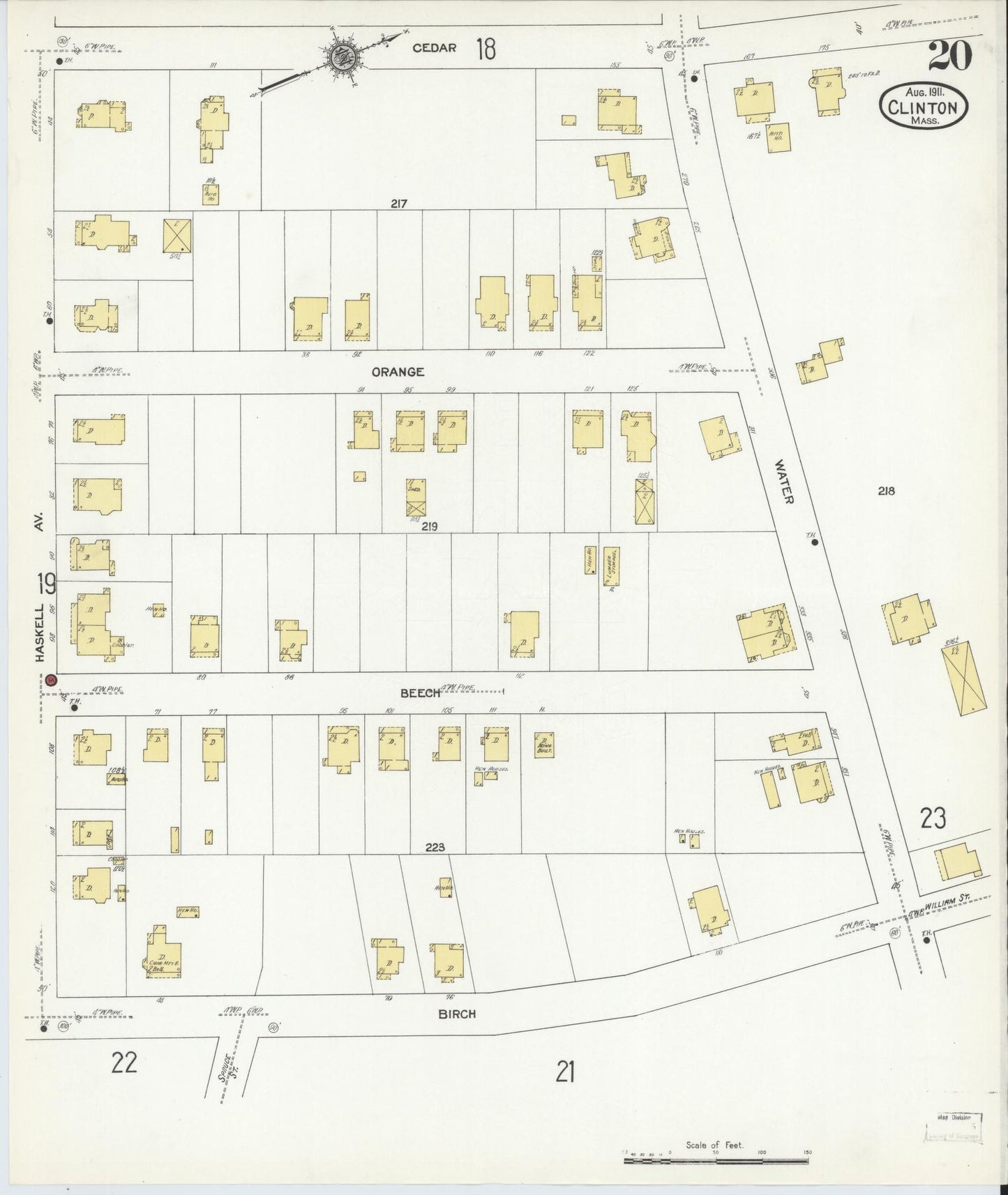 Sanborn Fire Insurance Map from Clinton, Worcester County, Massachusetts (1911), Sheet #0020 - Historic Sanborn Fire Insurance Map Print, vintage old map wall art, antique decor, genealogy gift, Massachusetts Massachusetts map