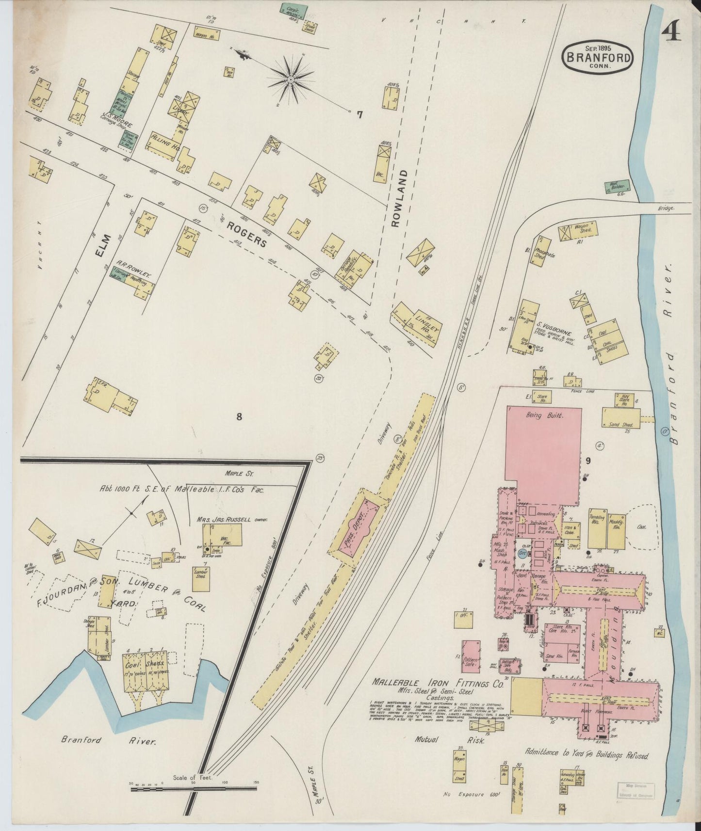 Sanborn Fire Insurance Map from Branford, New Haven County, Connecticut (1895), Sheet #0004 - Complete Map Set gallery image, historic Sanborn map, vintage wall art, Connecticut Connecticut