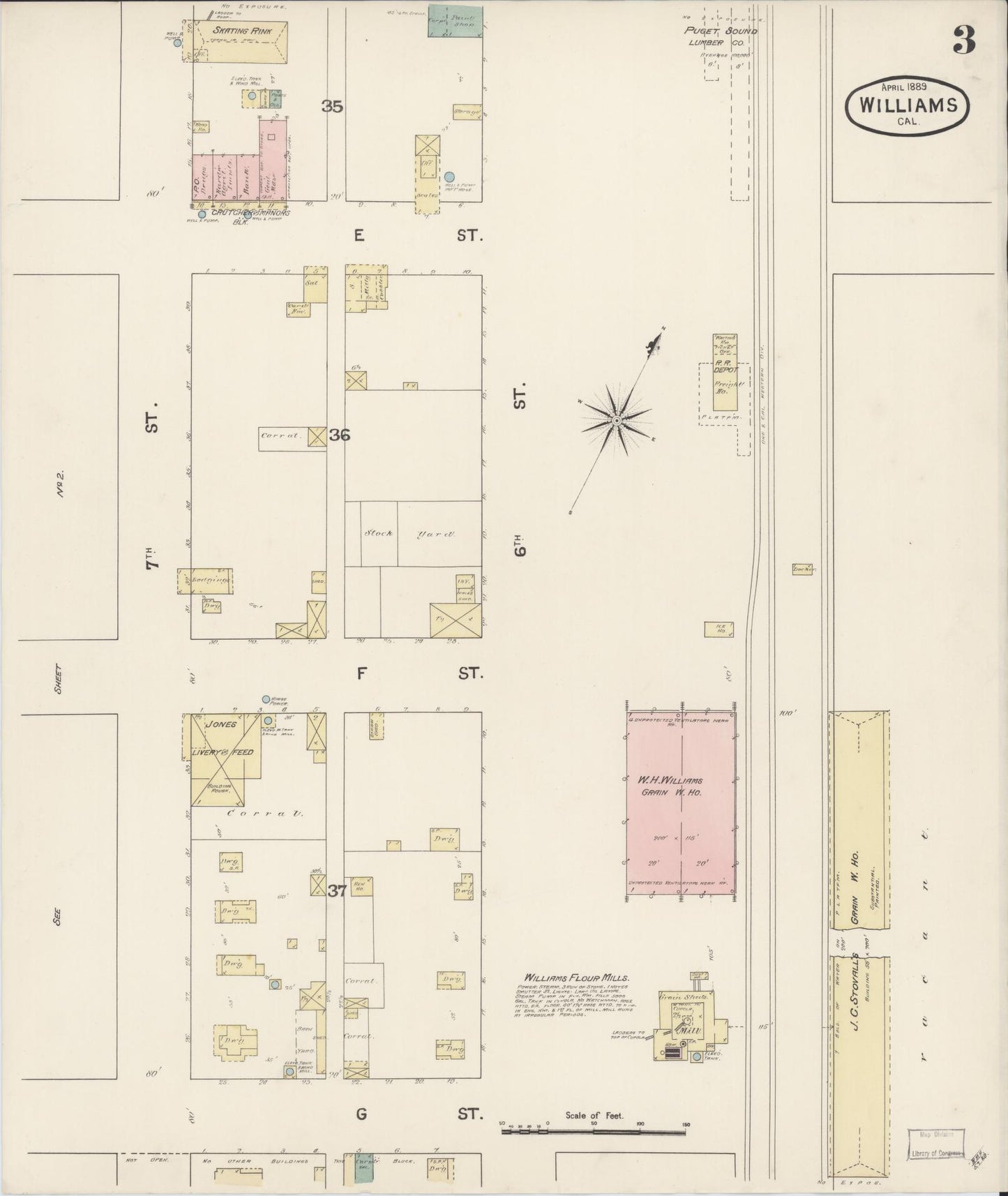 Sanborn Fire Insurance Map from Williams, Colusa County, California (1889), Sheet #0003 - Complete Map Set gallery image, historic Sanborn map, vintage wall art, California California