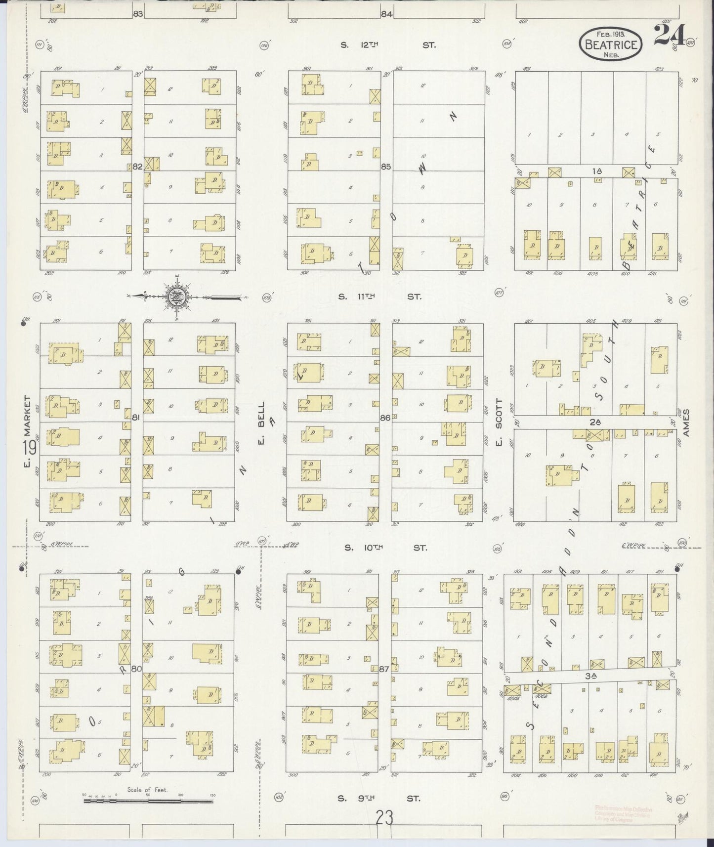 Sanborn Fire Insurance Map from Beatrice, Gage County, Nebraska (1913), Sheet #0024 - Historic Sanborn Fire Insurance Map Print, vintage old map wall art, antique decor, genealogy gift, Nebraska Nebraska map