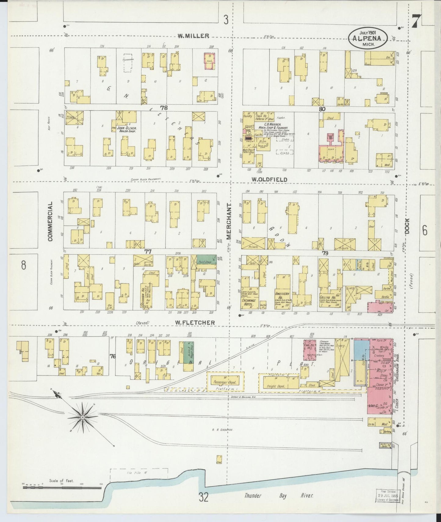 Sanborn Fire Insurance Map from Alpena, Alpena County, Michigan (1901), Sheet #0007 - Historic Sanborn Fire Insurance Map Print, vintage old map wall art, antique decor, genealogy gift, Michigan Michigan map